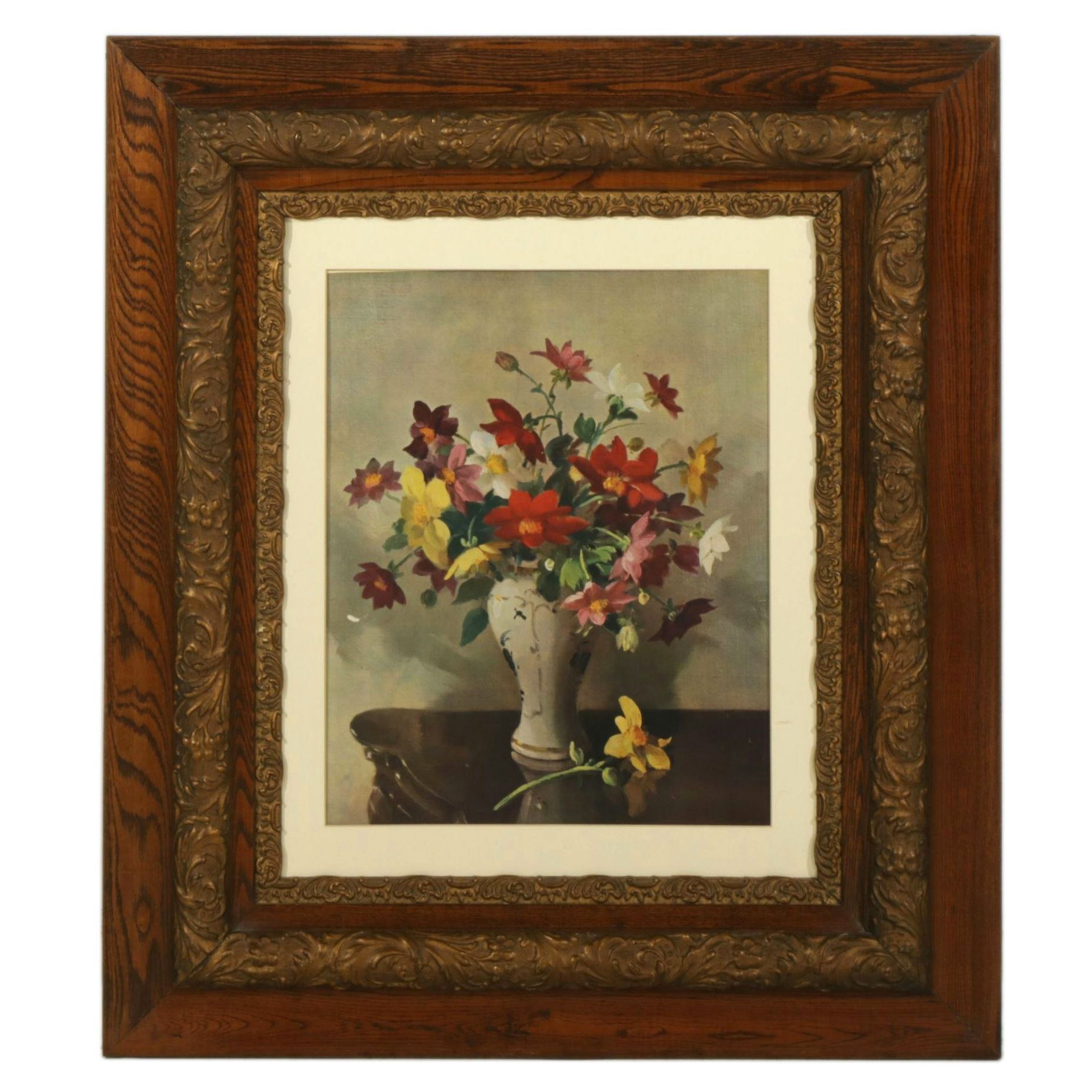 Offset Lithograph After Vernon Ward Still Life of Dahlias, Mid-20th Century