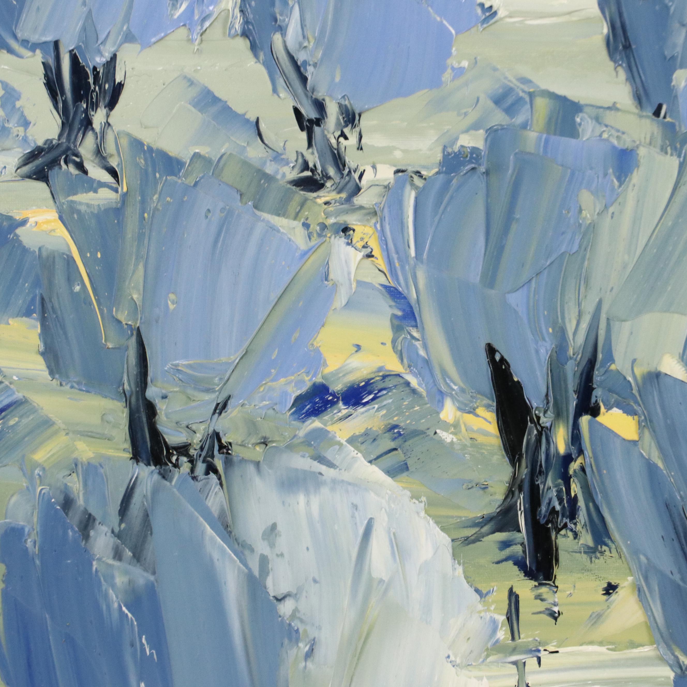 Véronique Vadon Impasto Oil Painting of Stylized Landscape with Trees