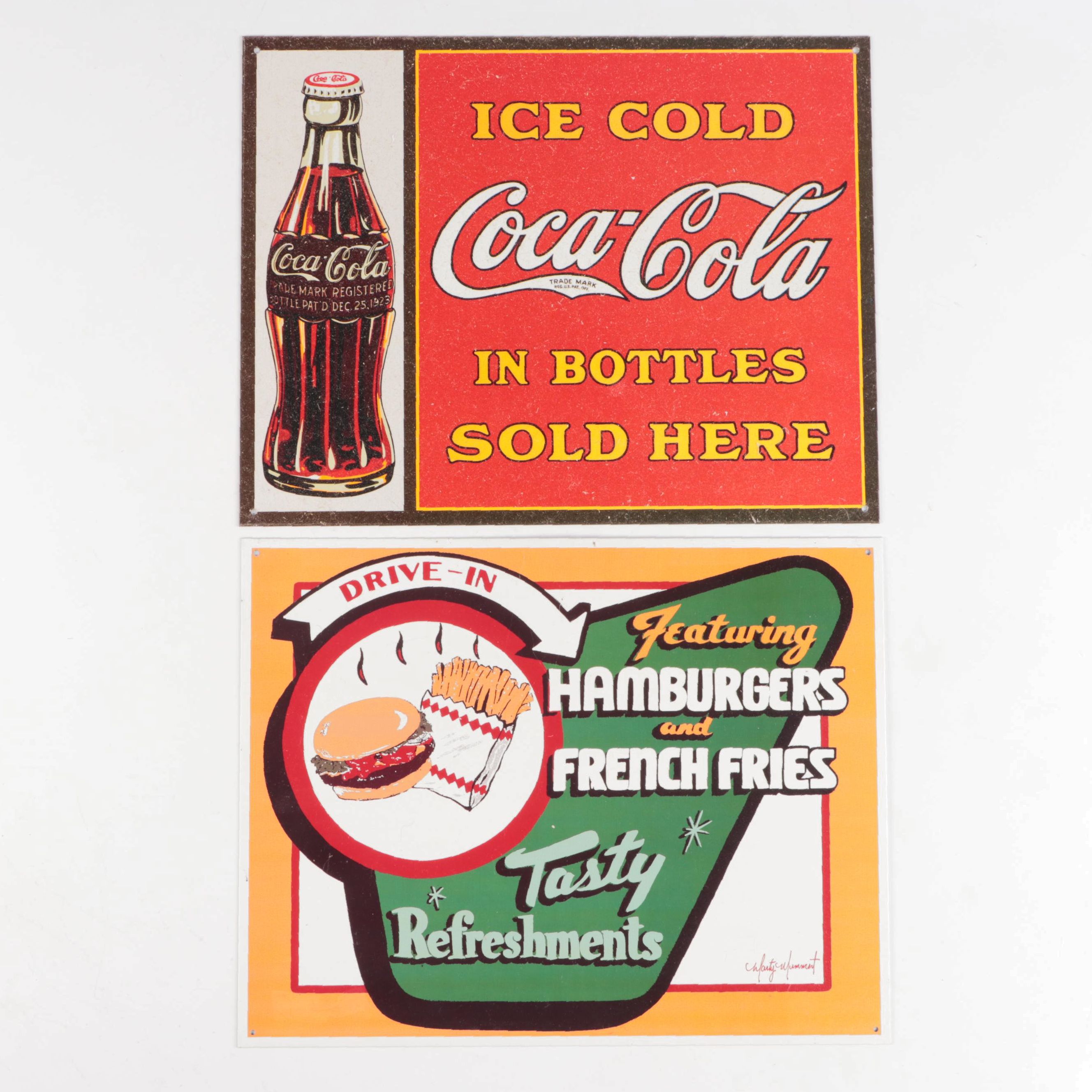Retro Style Metal Coca-Cola and Other Food Signs