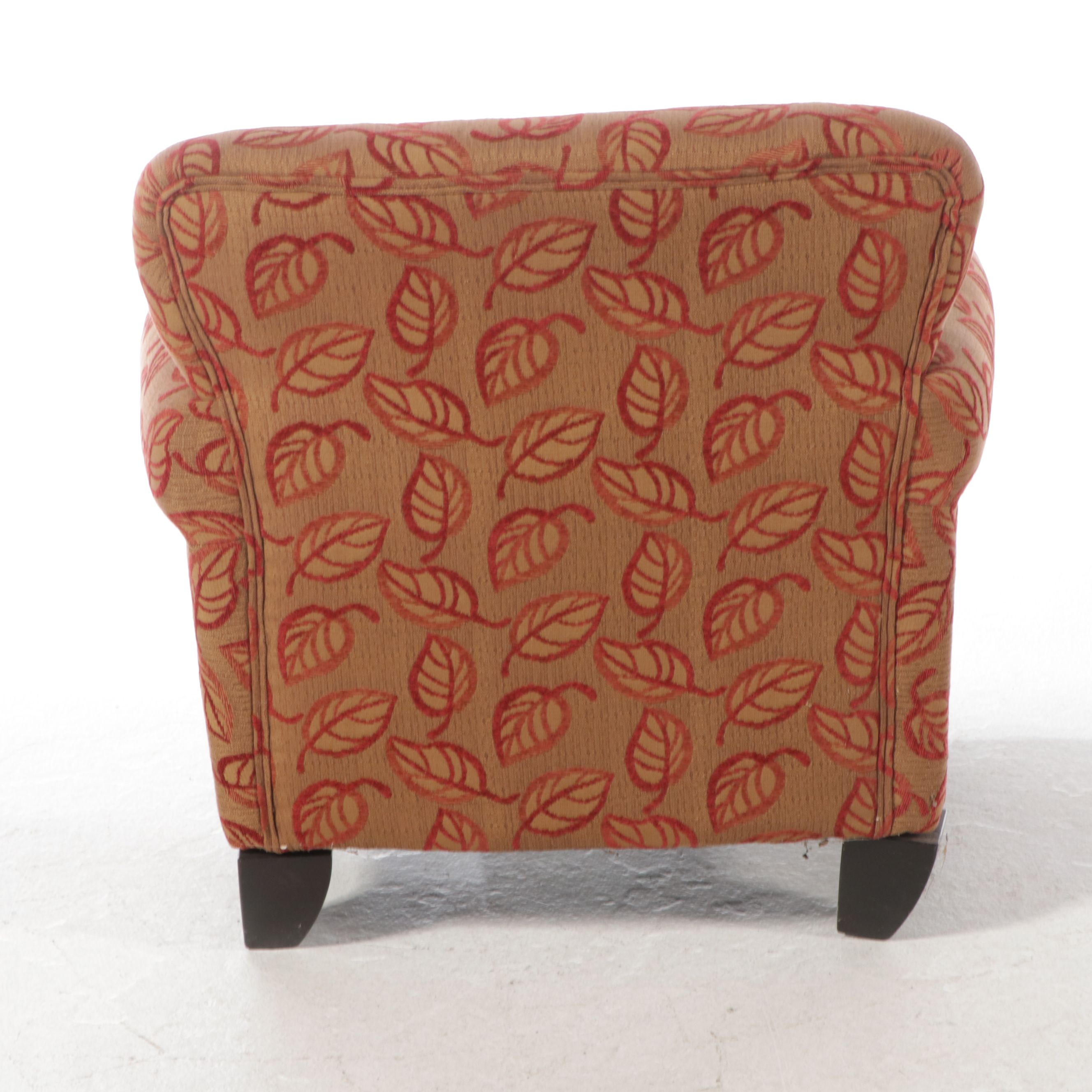 Upholstered Club Chair with Leaf Motif Fabric