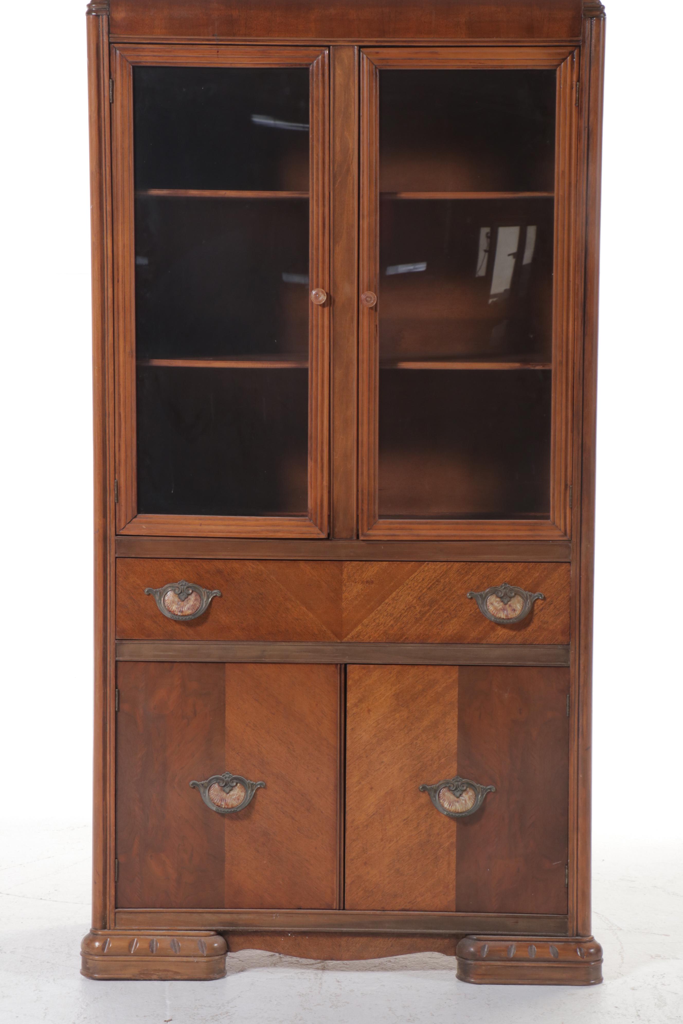 King-Kash Furniture Art Deco Style Walnut China Cabinet, Early to Mid-20th C.