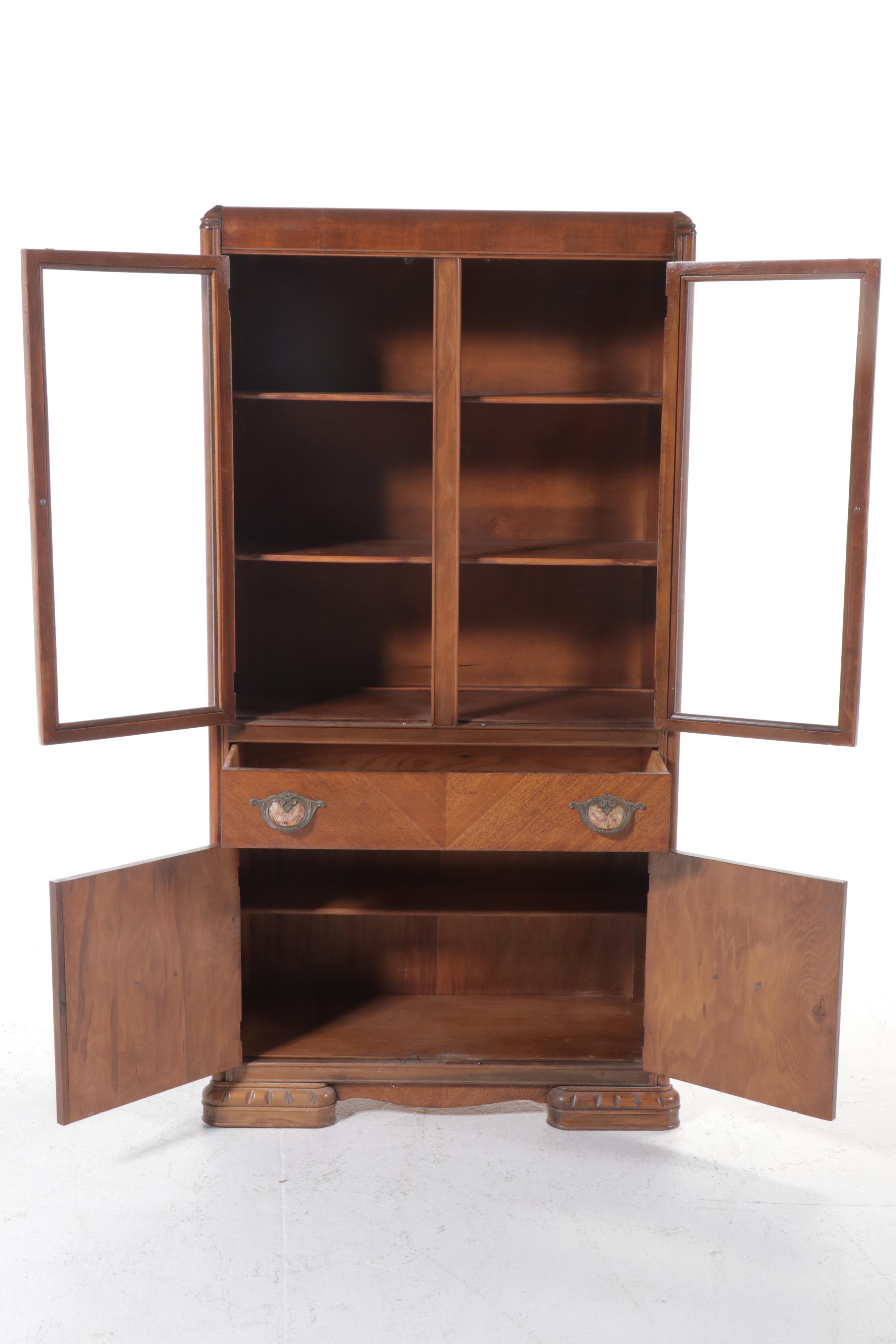 King-Kash Furniture Art Deco Style Walnut China Cabinet, Early to Mid-20th C.