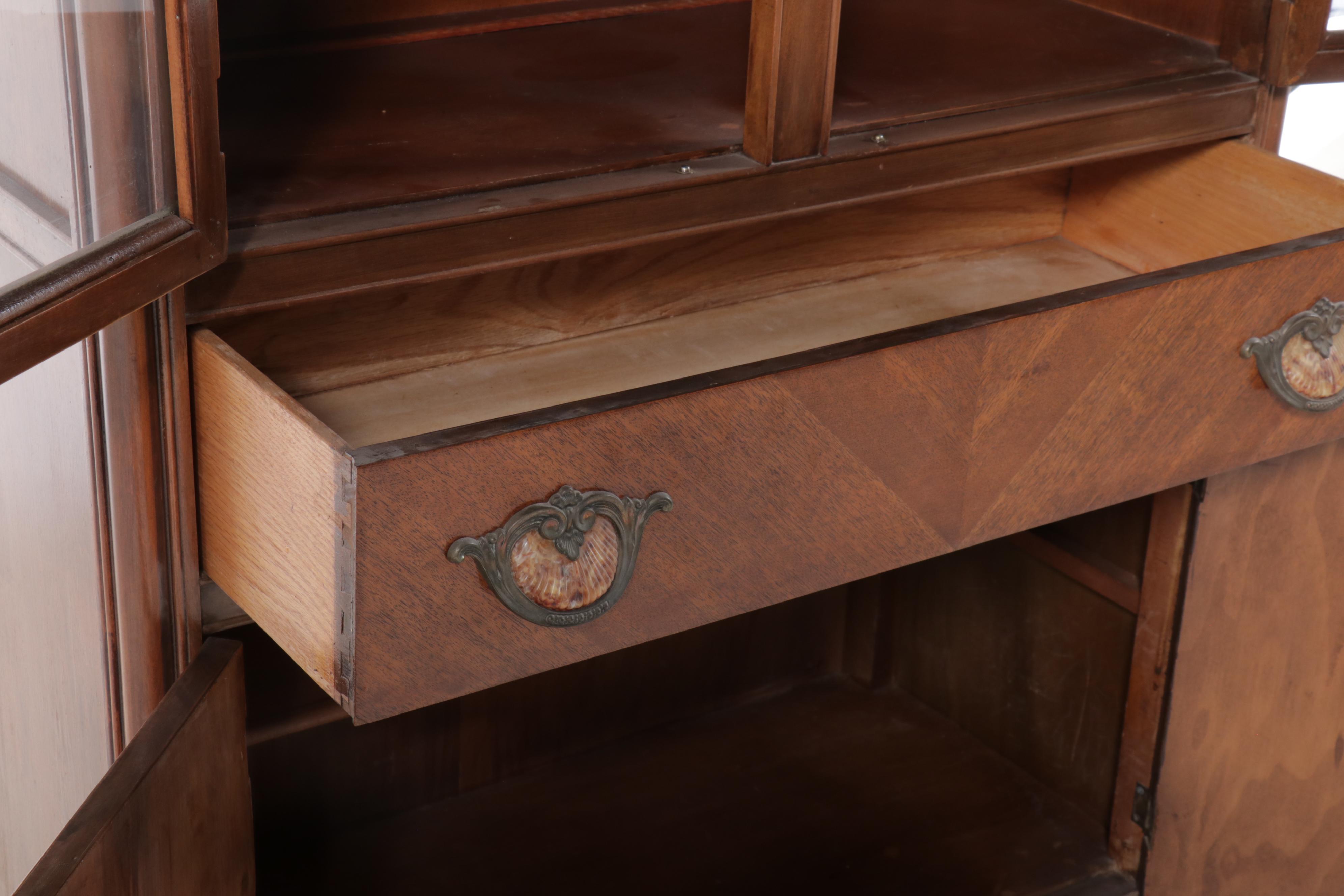King-Kash Furniture Art Deco Style Walnut China Cabinet, Early to Mid-20th C.