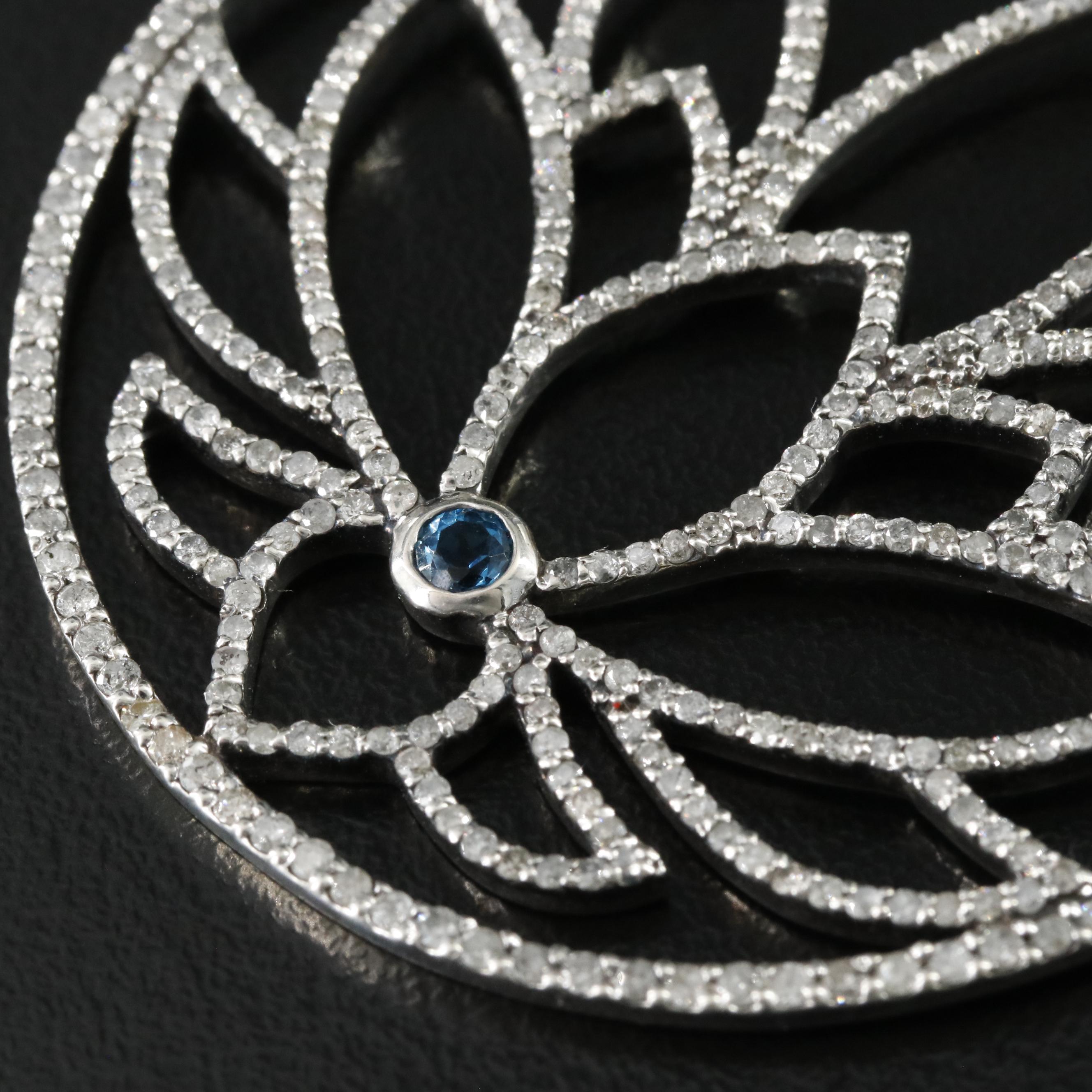 Sheryl Lowe Sterling Diamond and Topaz Lotus Pendant