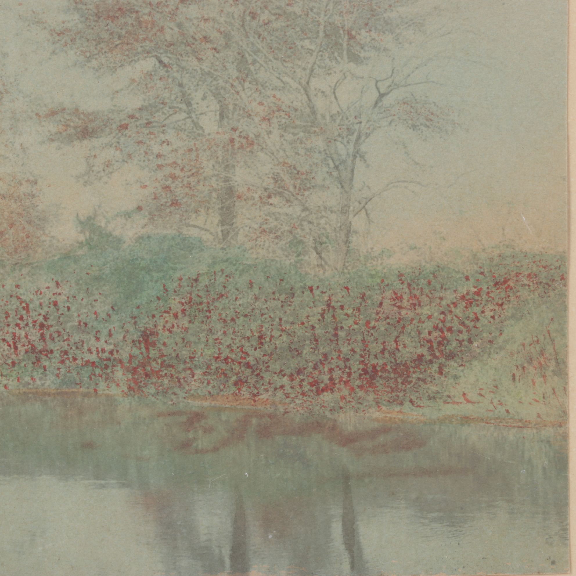 Wallace Nutting Hand-Colored Photograph of Riverbank Landscape Scene