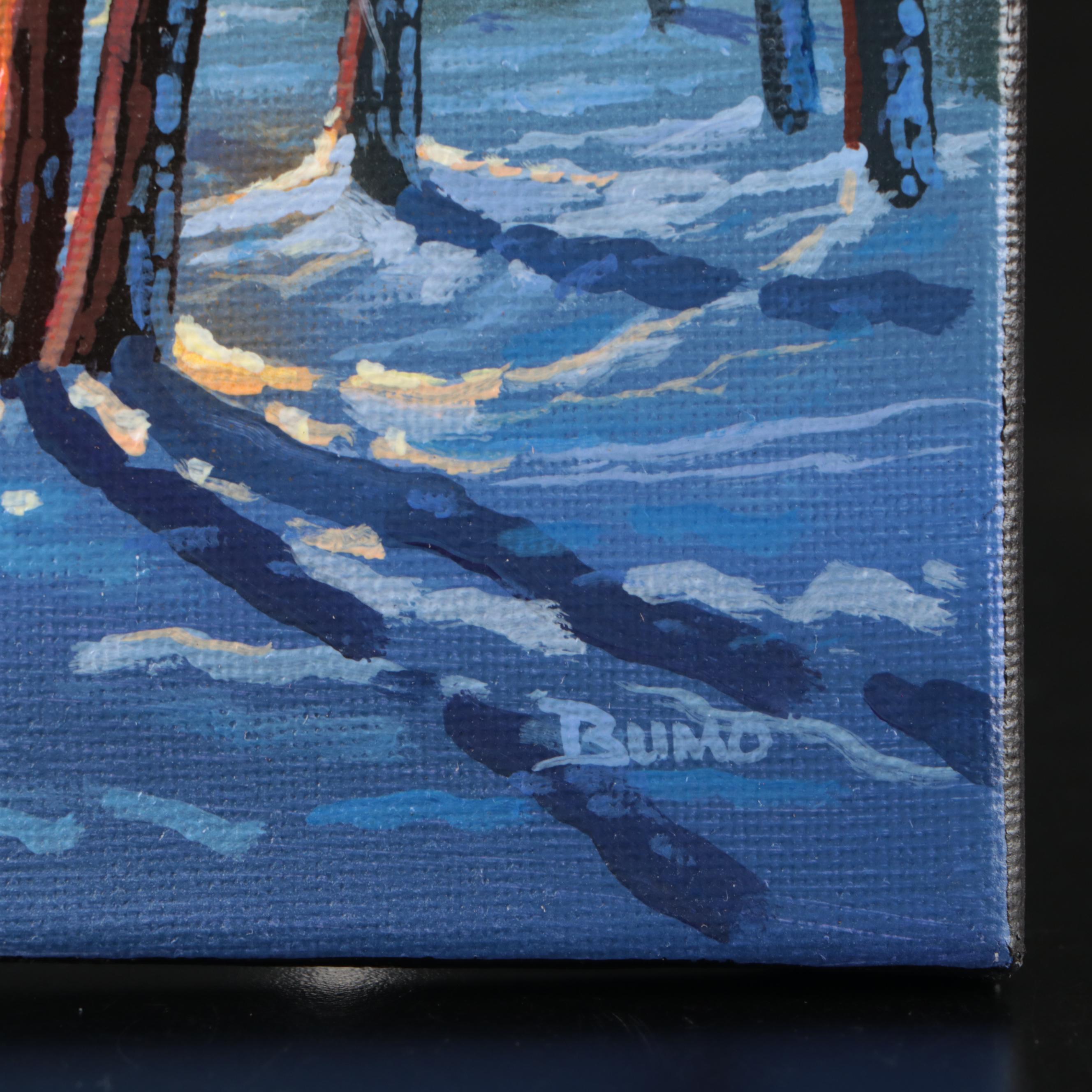 Doug "Bumo" Johnpeer Landscape Oil Painting "Winter Cabins," 2025