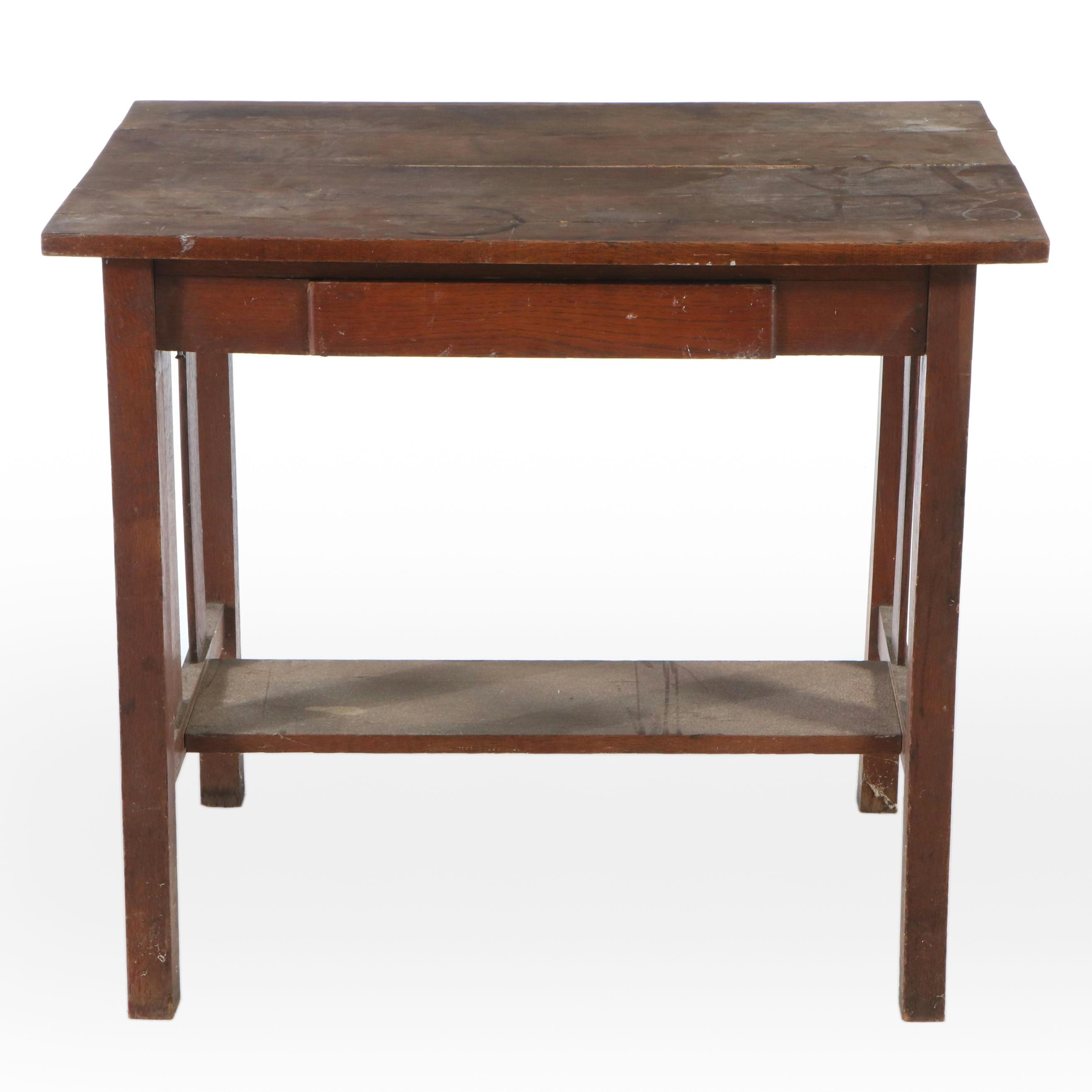 Mission Style Oak Single-Drawer Writing Table, Early 20th Century