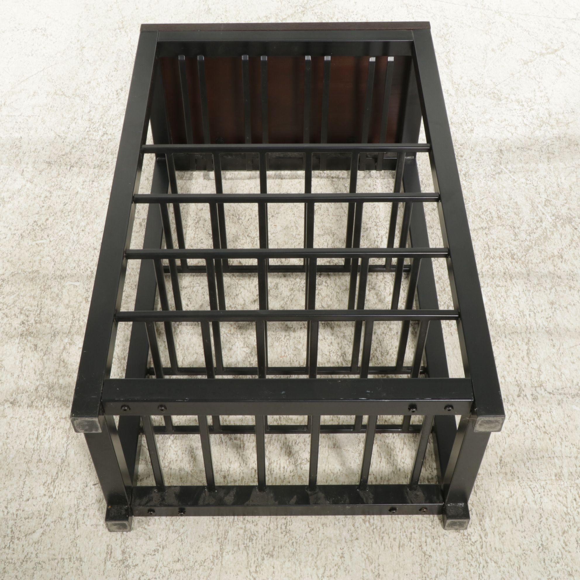 Contemporary Hardwood and Metal High-Top Table with Four Chairs and Wine Rack