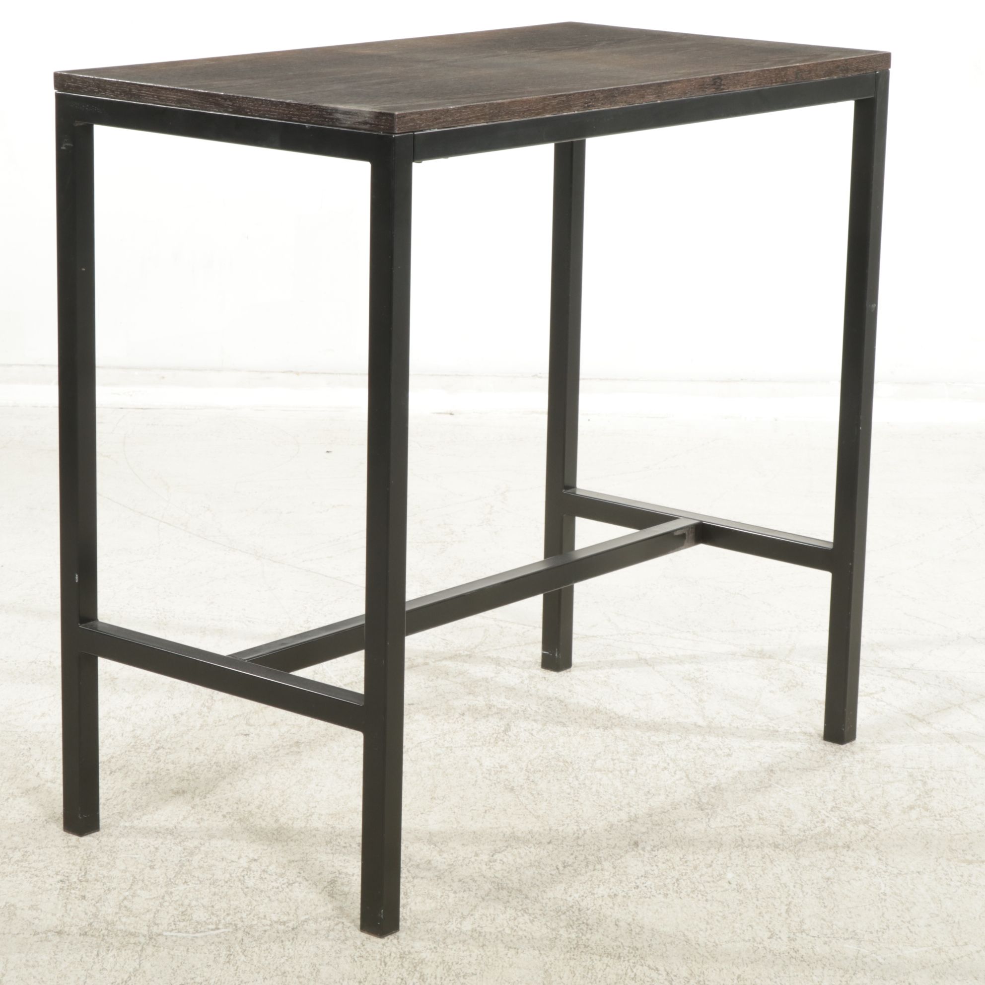 Contemporary Hardwood and Metal High-Top Table with Four Chairs and Wine Rack