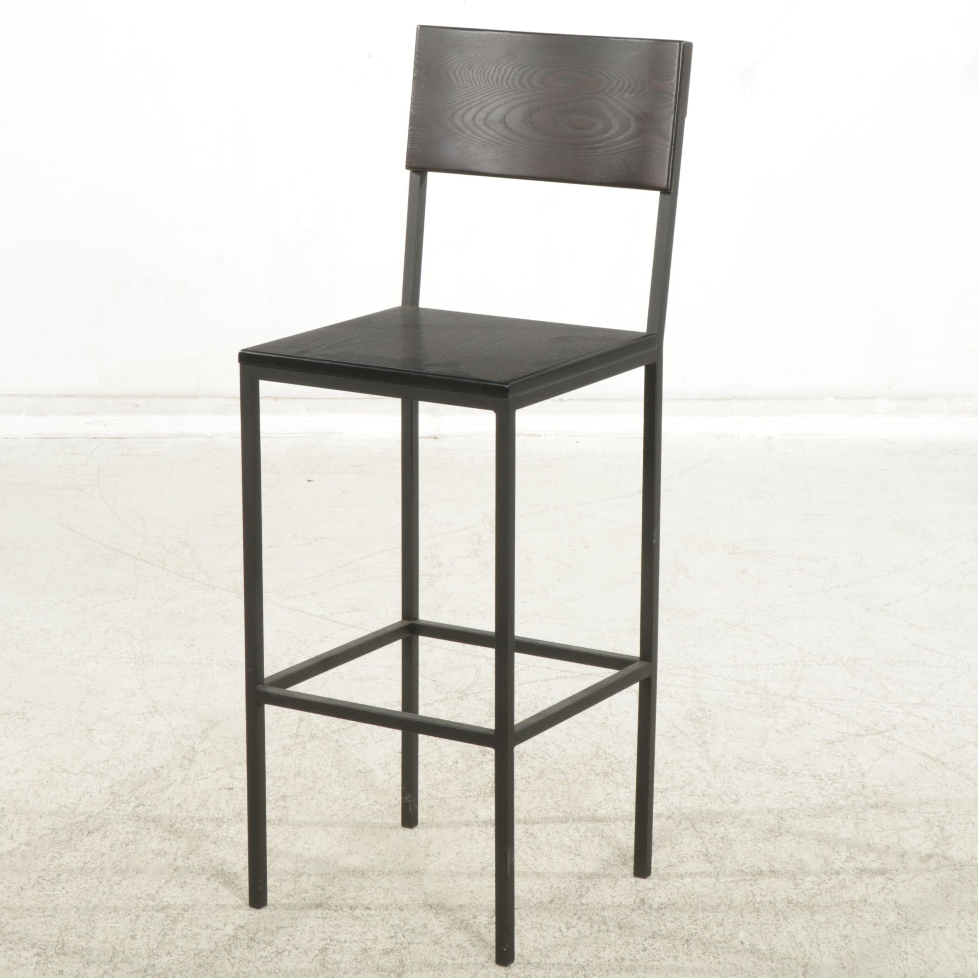 Contemporary Hardwood and Metal High-Top Table with Four Chairs and Wine Rack