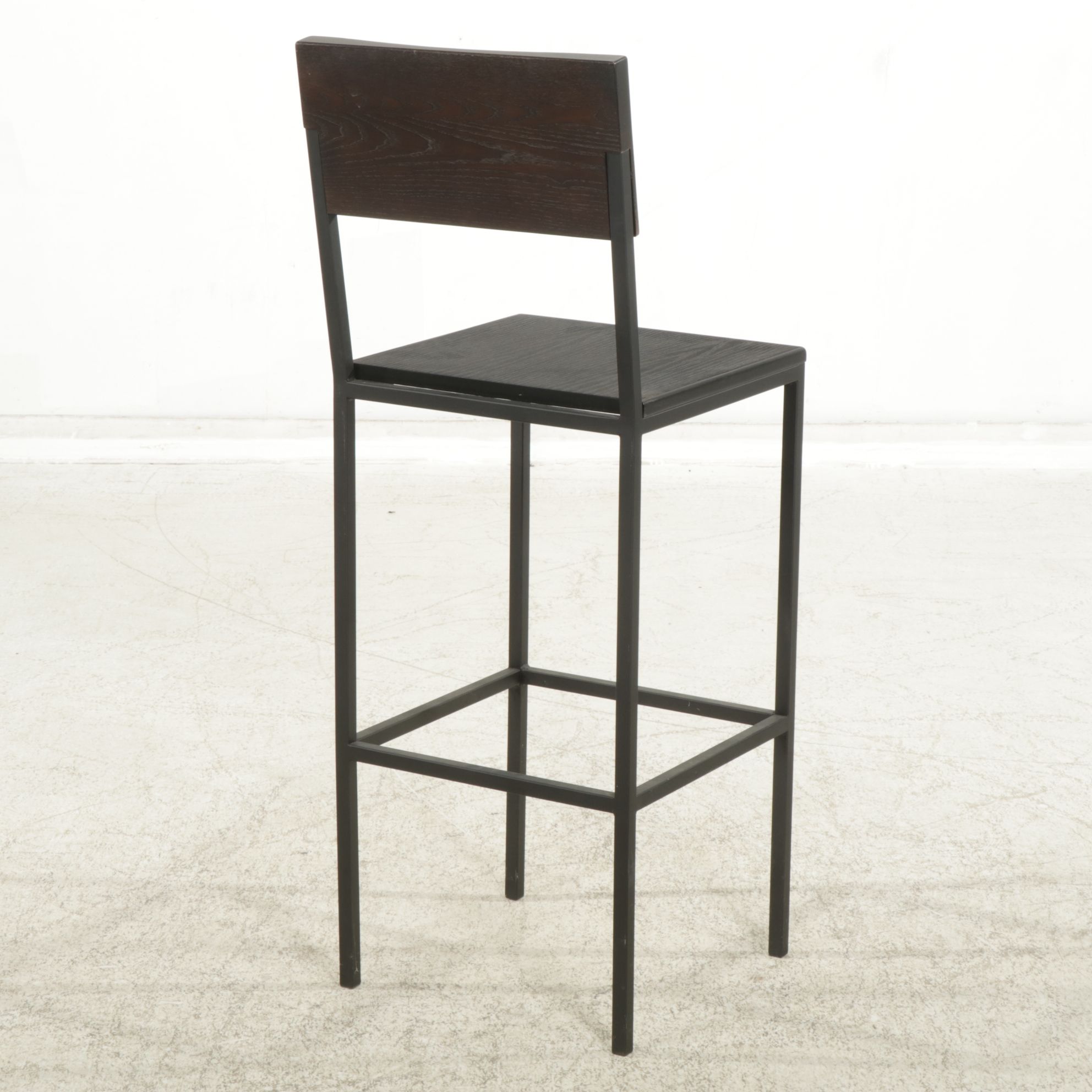 Contemporary Hardwood and Metal High-Top Table with Four Chairs and Wine Rack