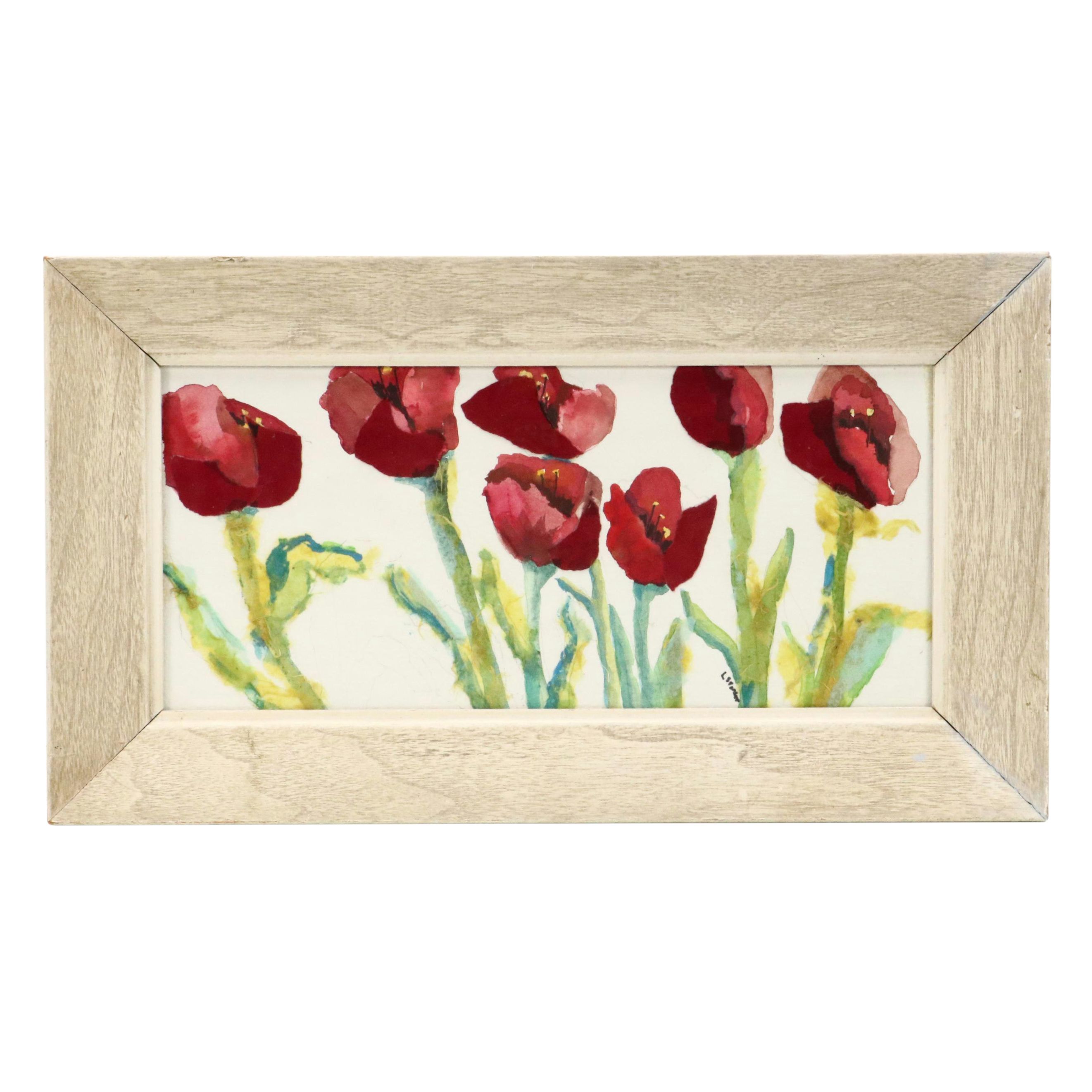 Mixed Media Painting of Poppies with Textile Collage Details