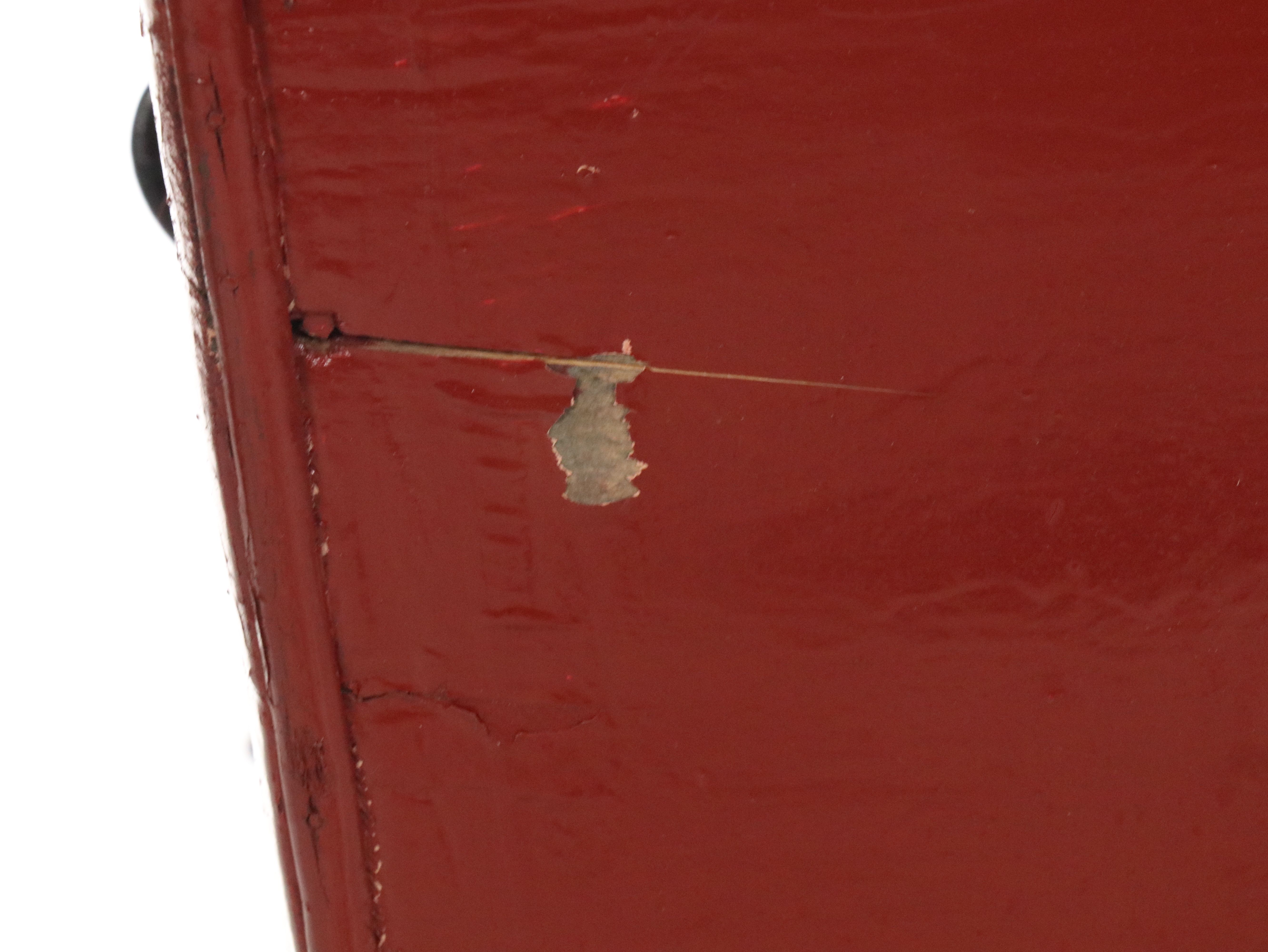 Red-Painted Wooden Horse Sleigh with Green Corduroy Upholstered Seat