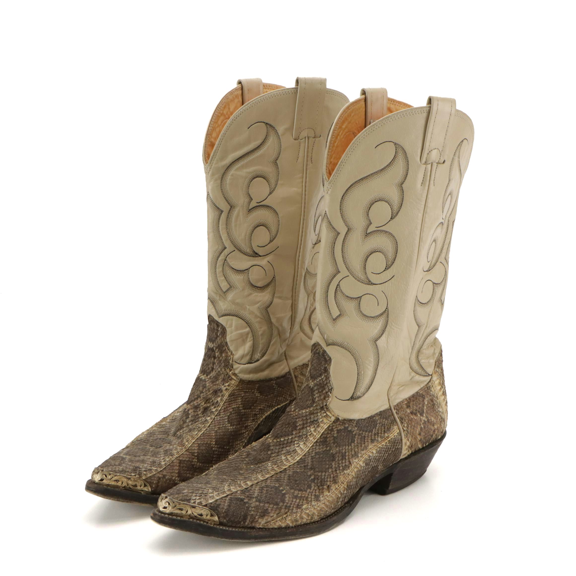 Men's Nocona Snakeskin Western Boots with Metal Toe-Cap Accents
