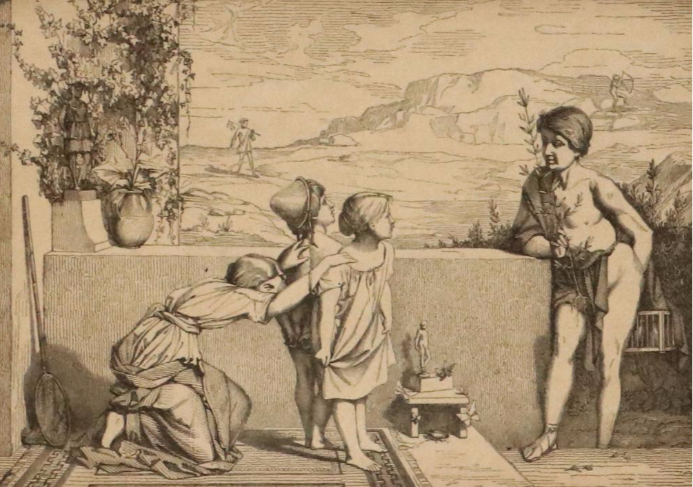 After Jean-Lois Hamon Engraving "Idylle, ma sœur n'y est pas," Mid-19th C.