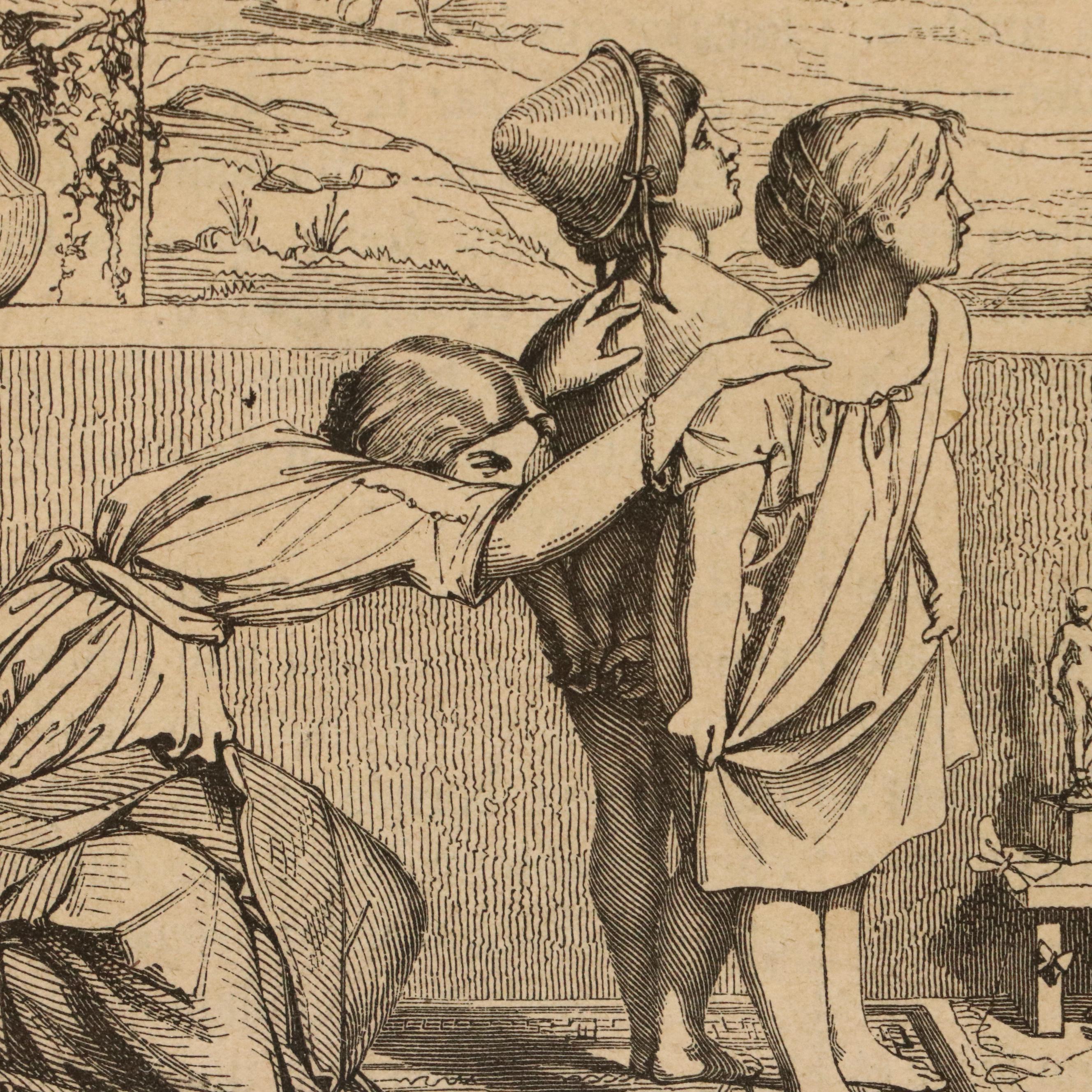 After Jean-Lois Hamon Engraving "Idylle, ma sœur n'y est pas," Mid-19th C.