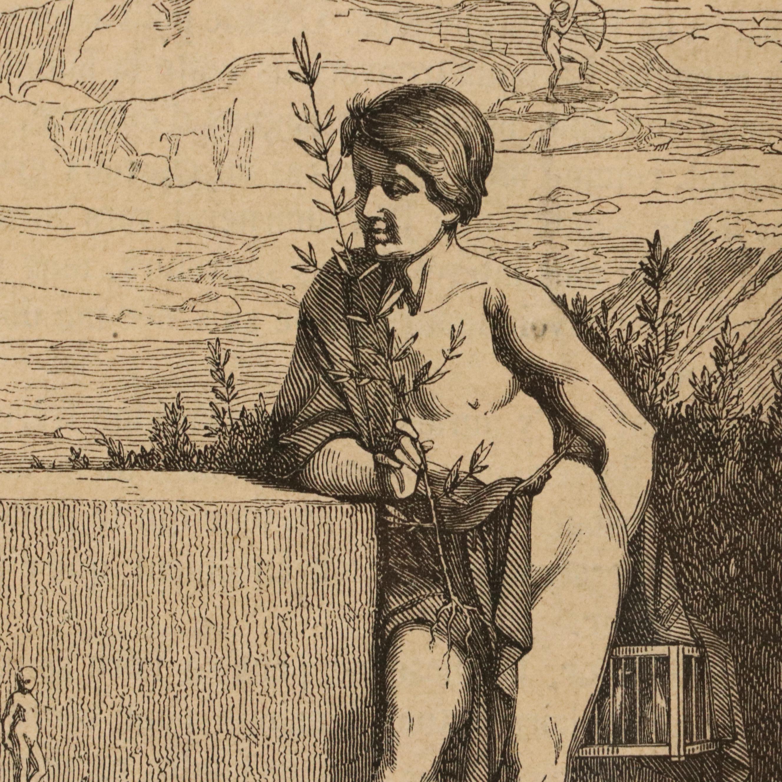 After Jean-Lois Hamon Engraving "Idylle, ma sœur n'y est pas," Mid-19th C.