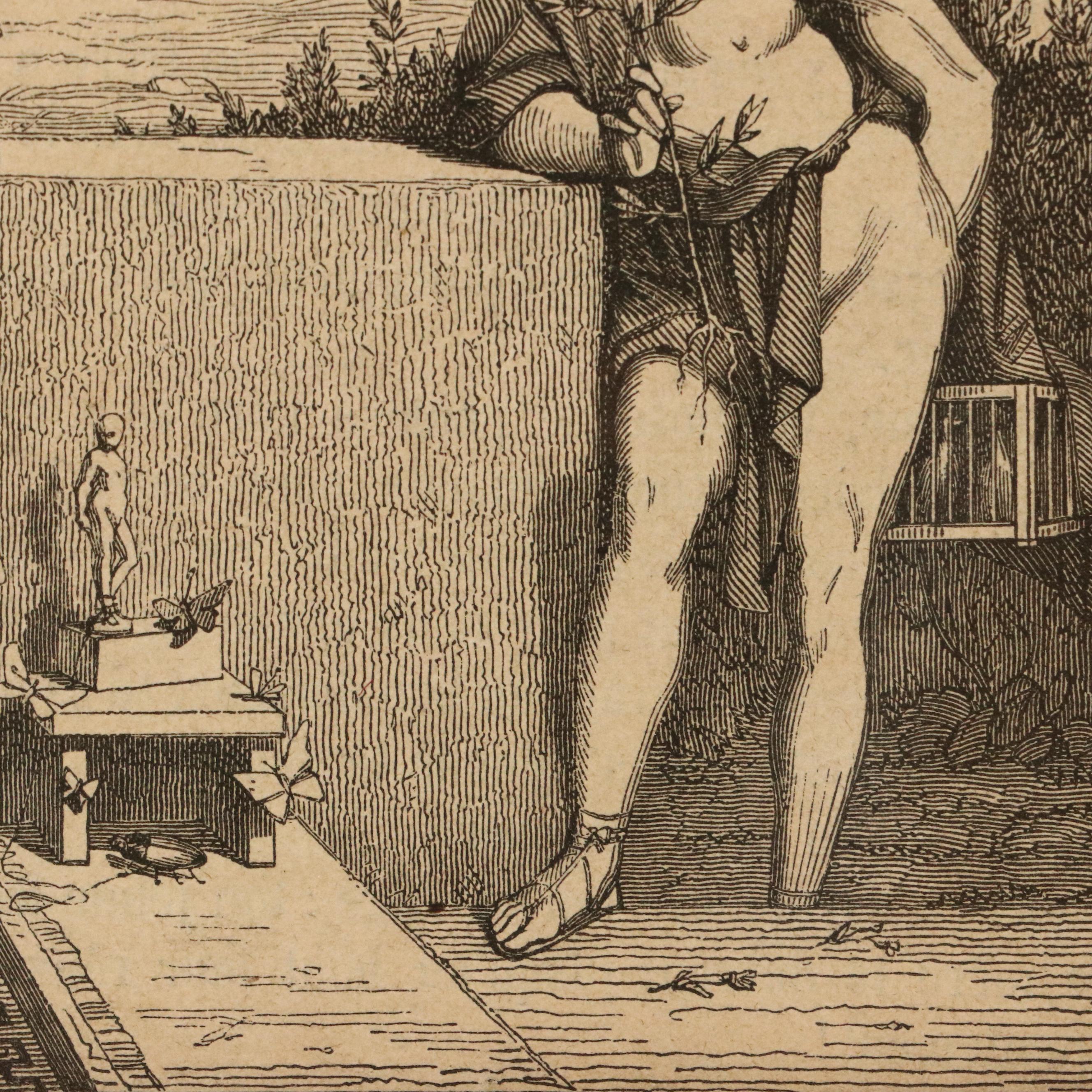 After Jean-Lois Hamon Engraving "Idylle, ma sœur n'y est pas," Mid-19th C.