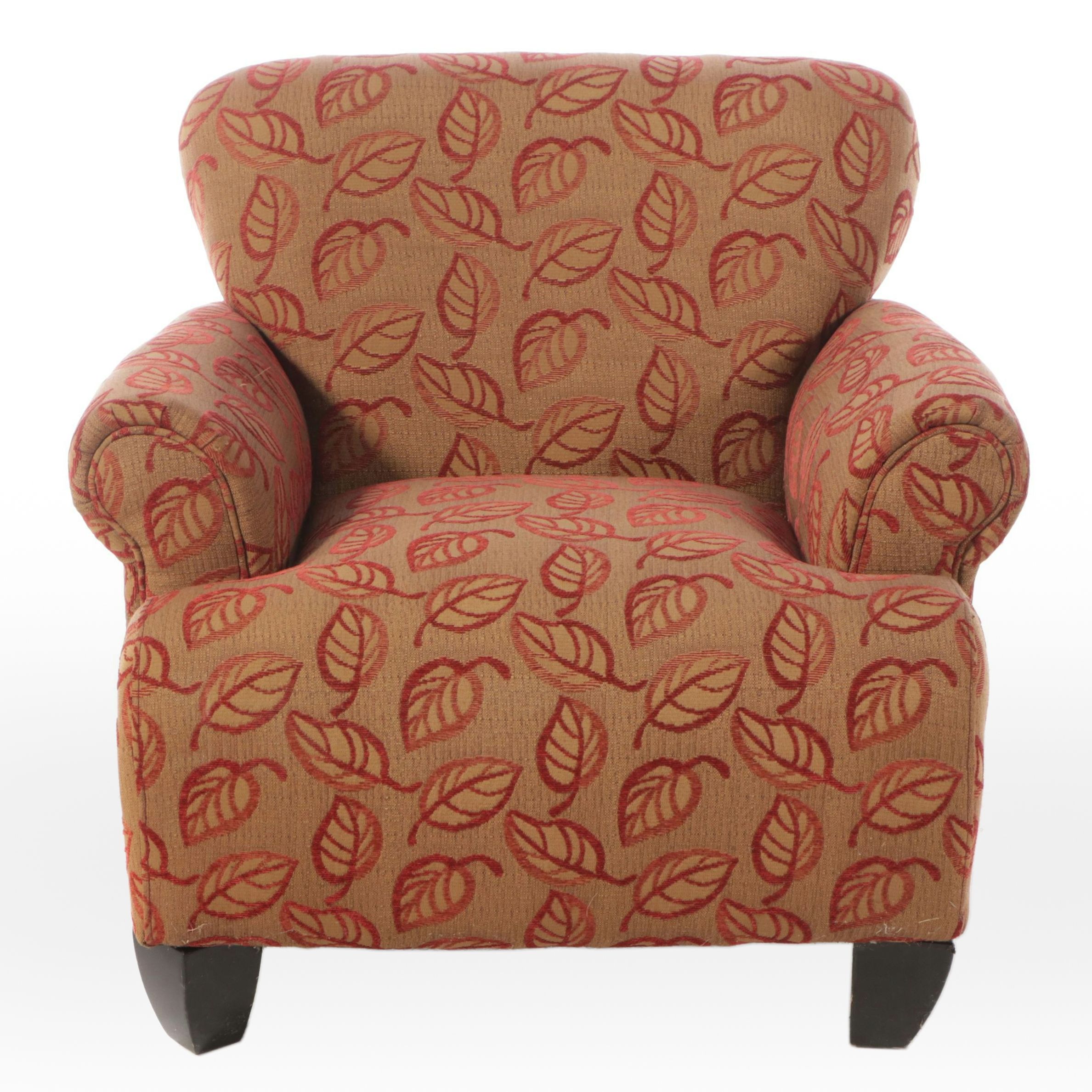 Upholstered Club Chair with Leaf Motif Fabric