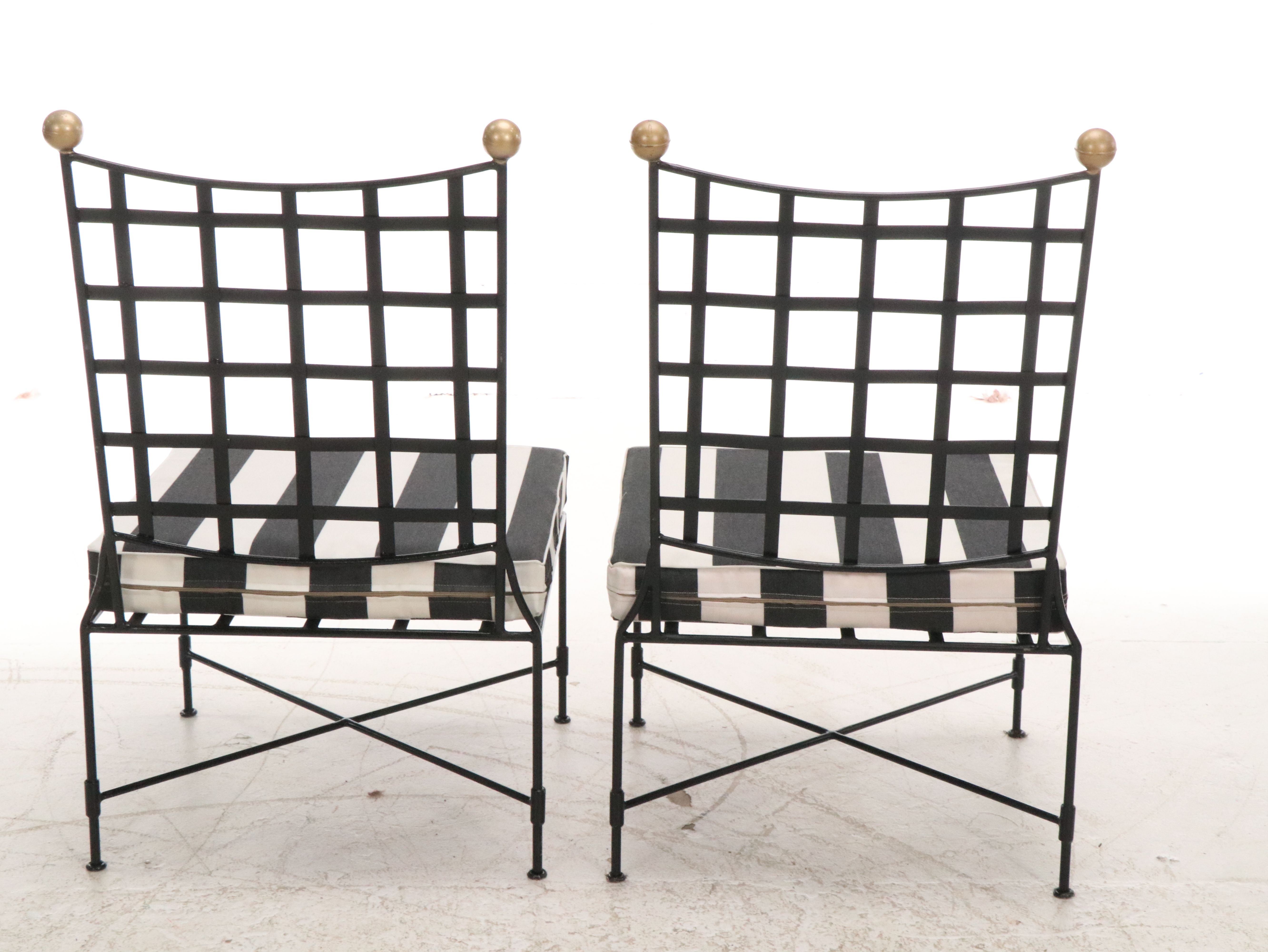 Pair of Italian Regency Style Metal Side Chairs with Striped Cushions