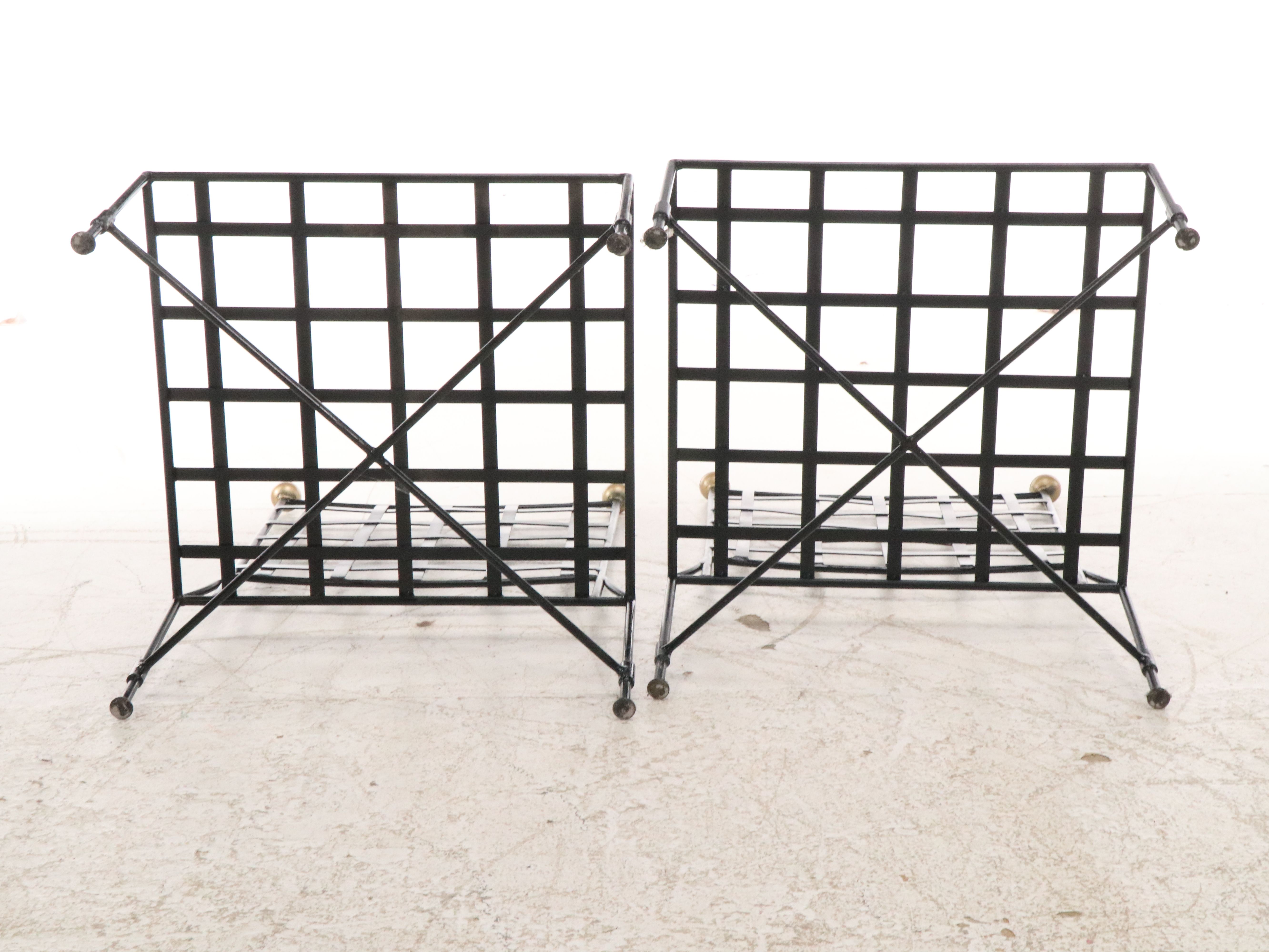 Pair of Italian Regency Style Metal Side Chairs with Striped Cushions