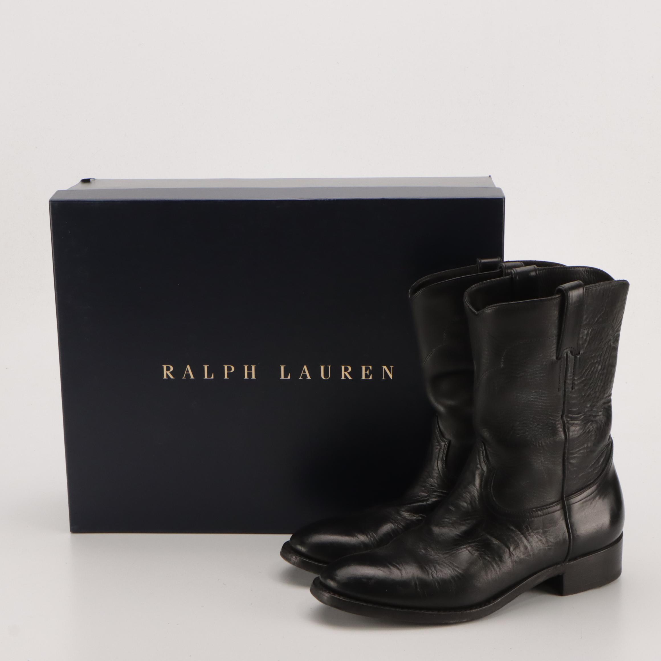 Men's Ralph Lauren Black Leather "Ackley" Western and "Radbourne" Combat Boots