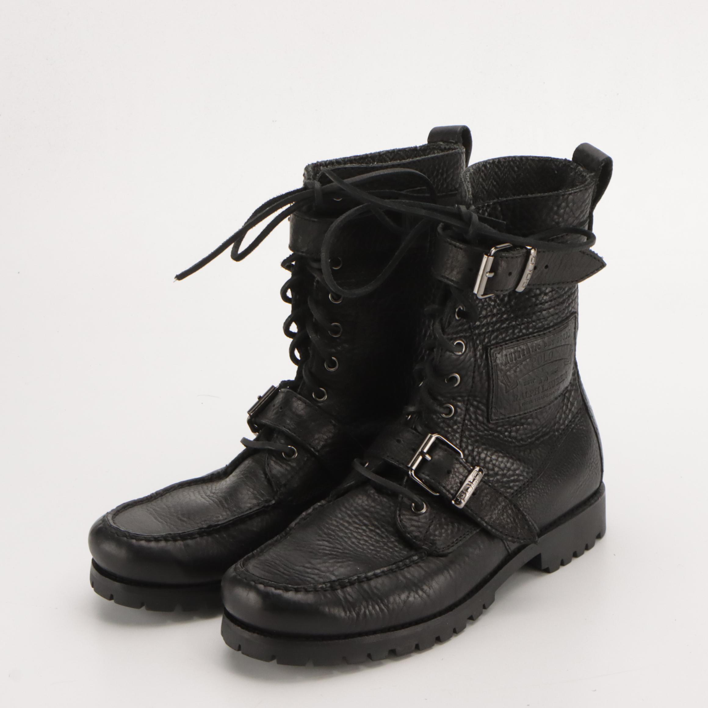 Men's Ralph Lauren Black Leather "Ackley" Western and "Radbourne" Combat Boots