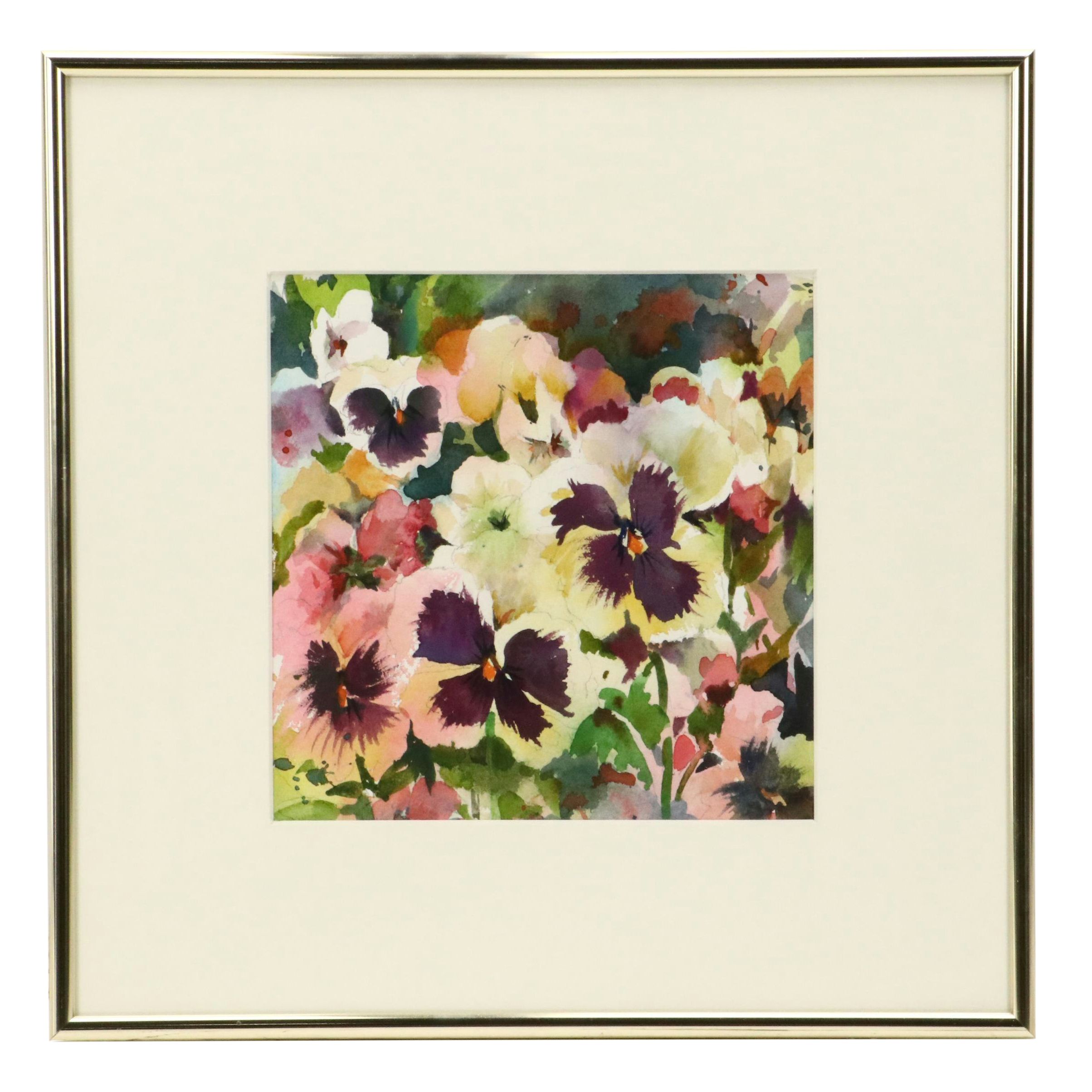 Floral Watercolor Painting of Pansies