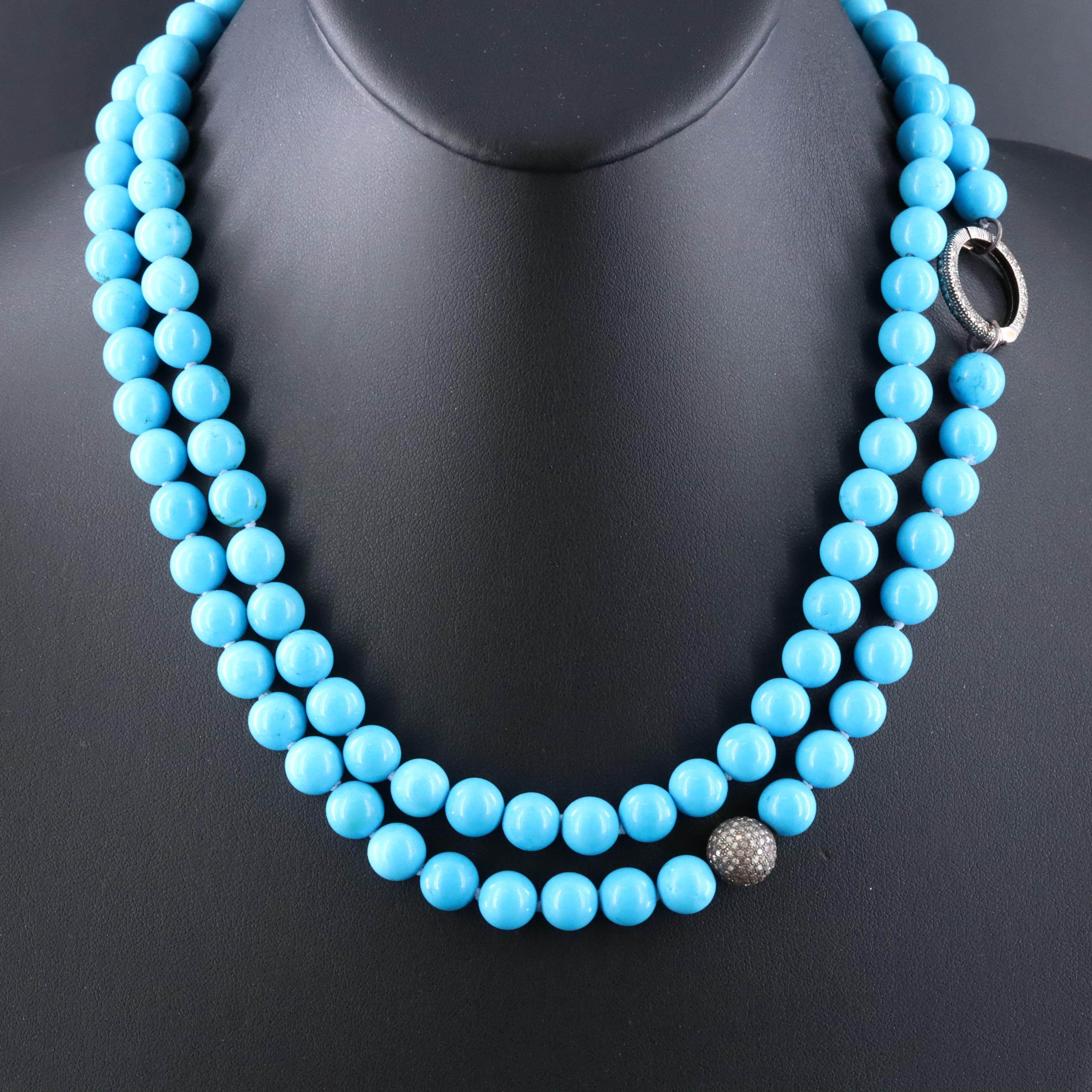 Magnesite & Pavé Diamond Accent Bead Necklace Attributed to Sheryl Lowe