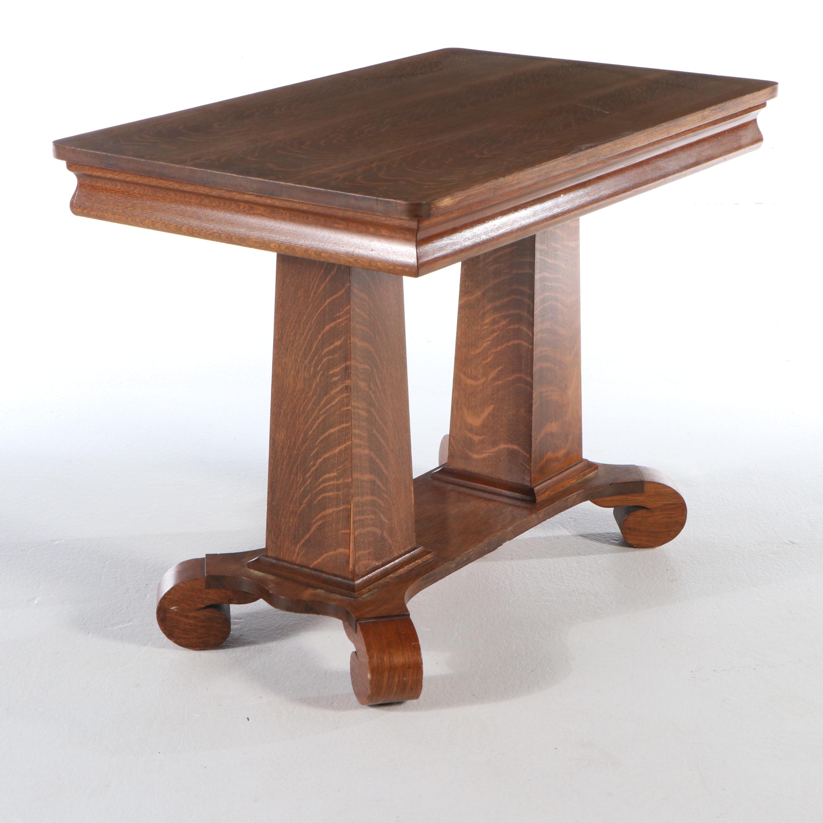 Arts & Crafts Style Tiger Oak Library Table, Late 19th/Early 20th Century