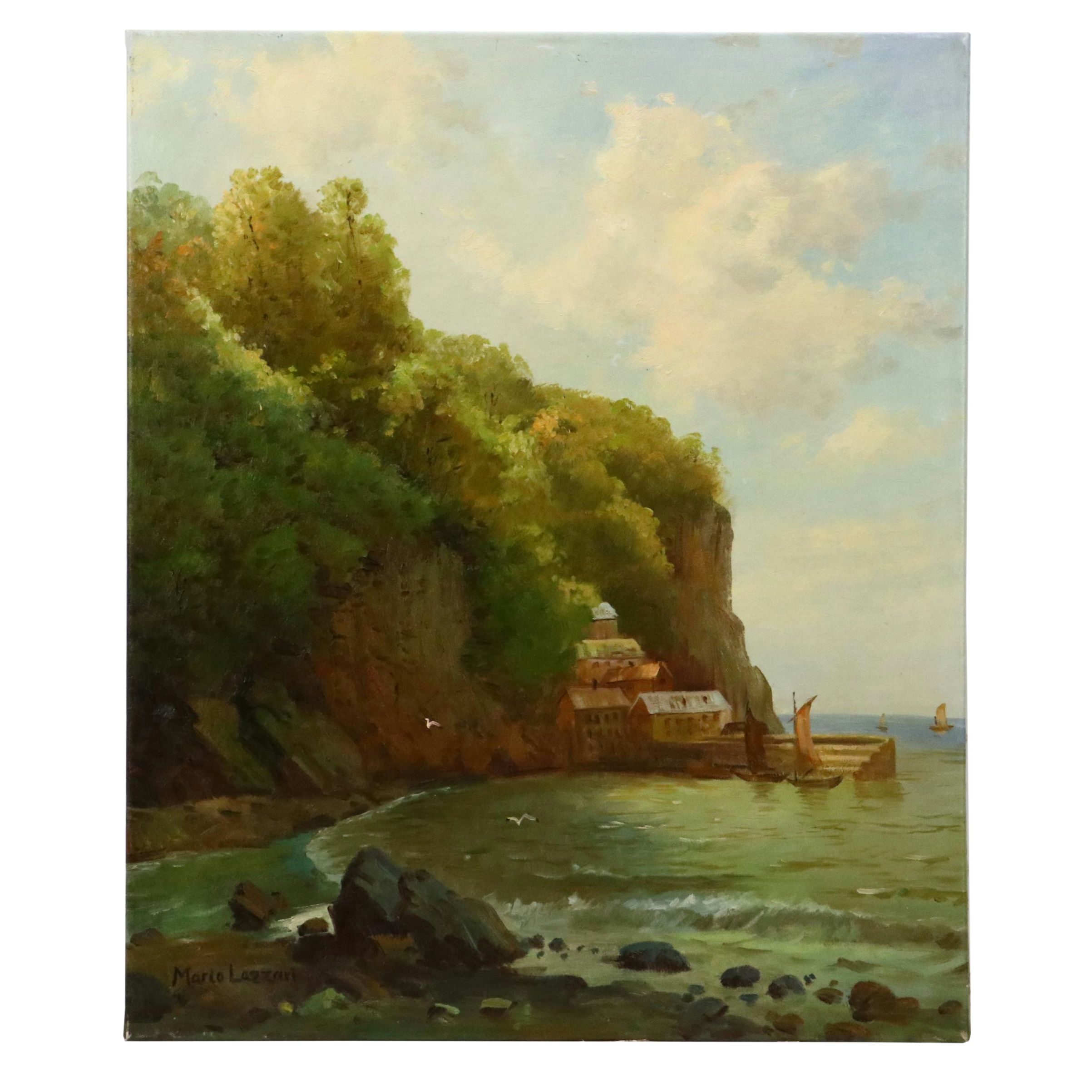 Mario Lazzari Coastal Landscape Oil Painting, Late 20th Century
