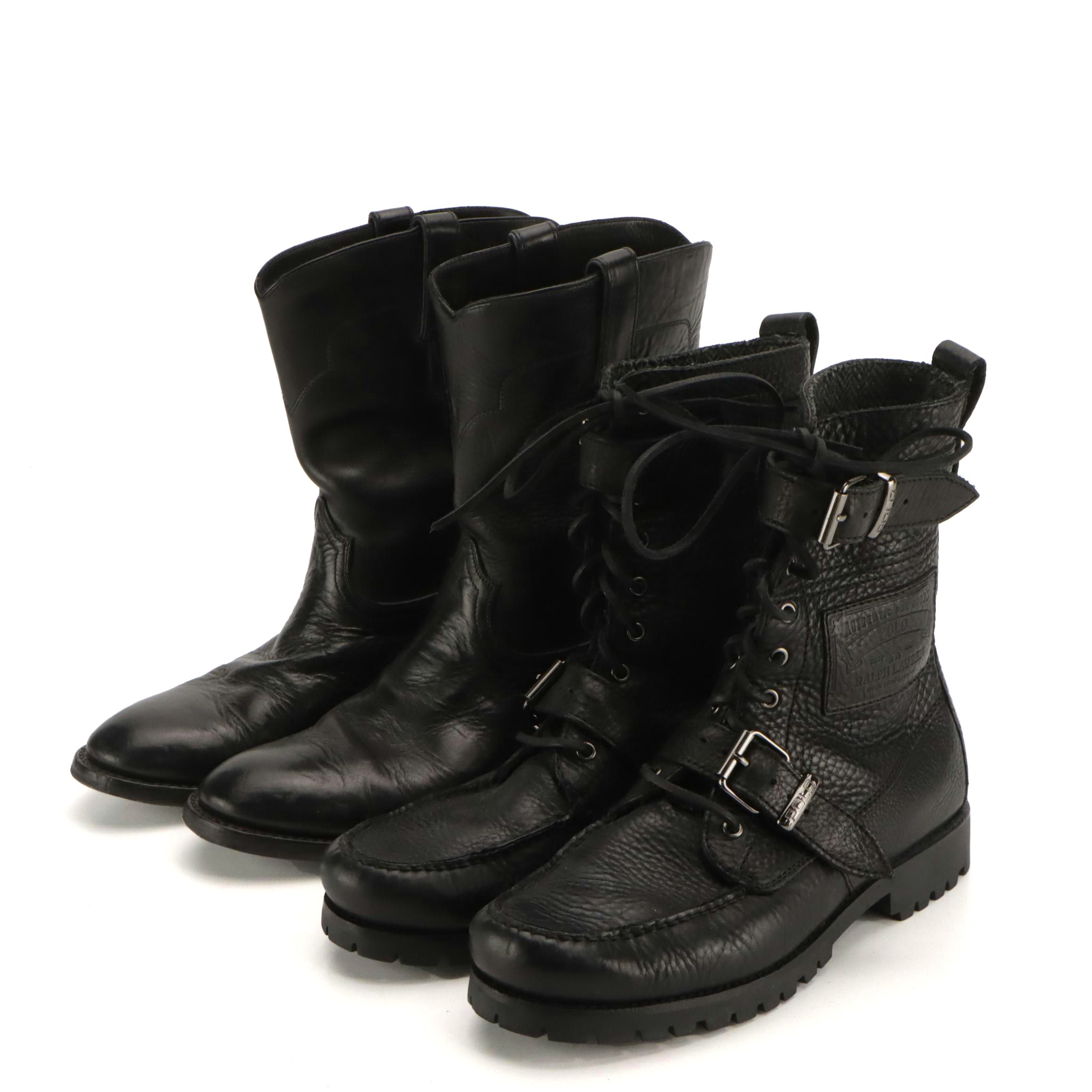 Men's Ralph Lauren Black Leather "Ackley" Western and "Radbourne" Combat Boots