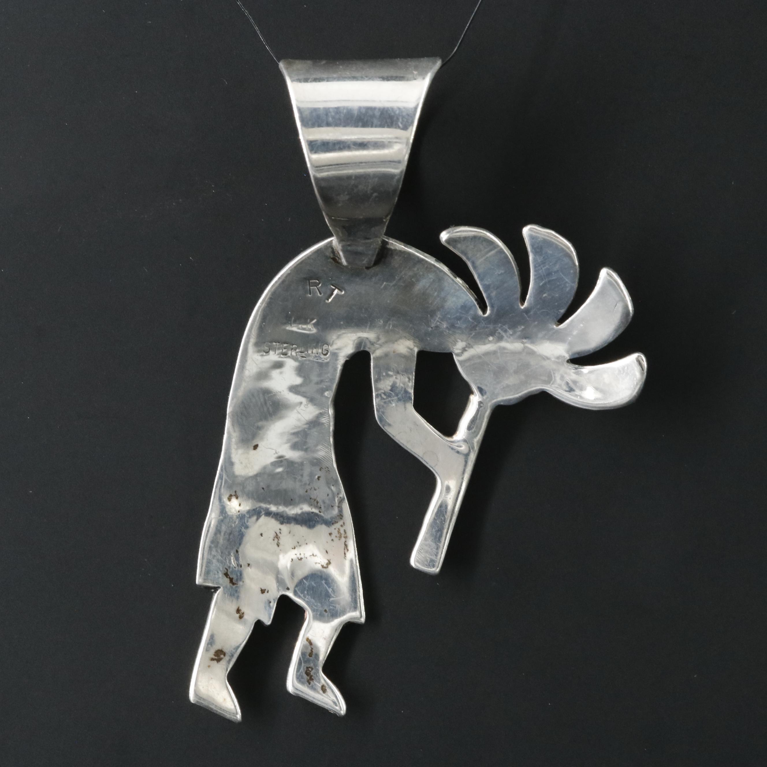 Southwestern Signed Sterling Stamped Kokopelli Pendant with 14K Accent