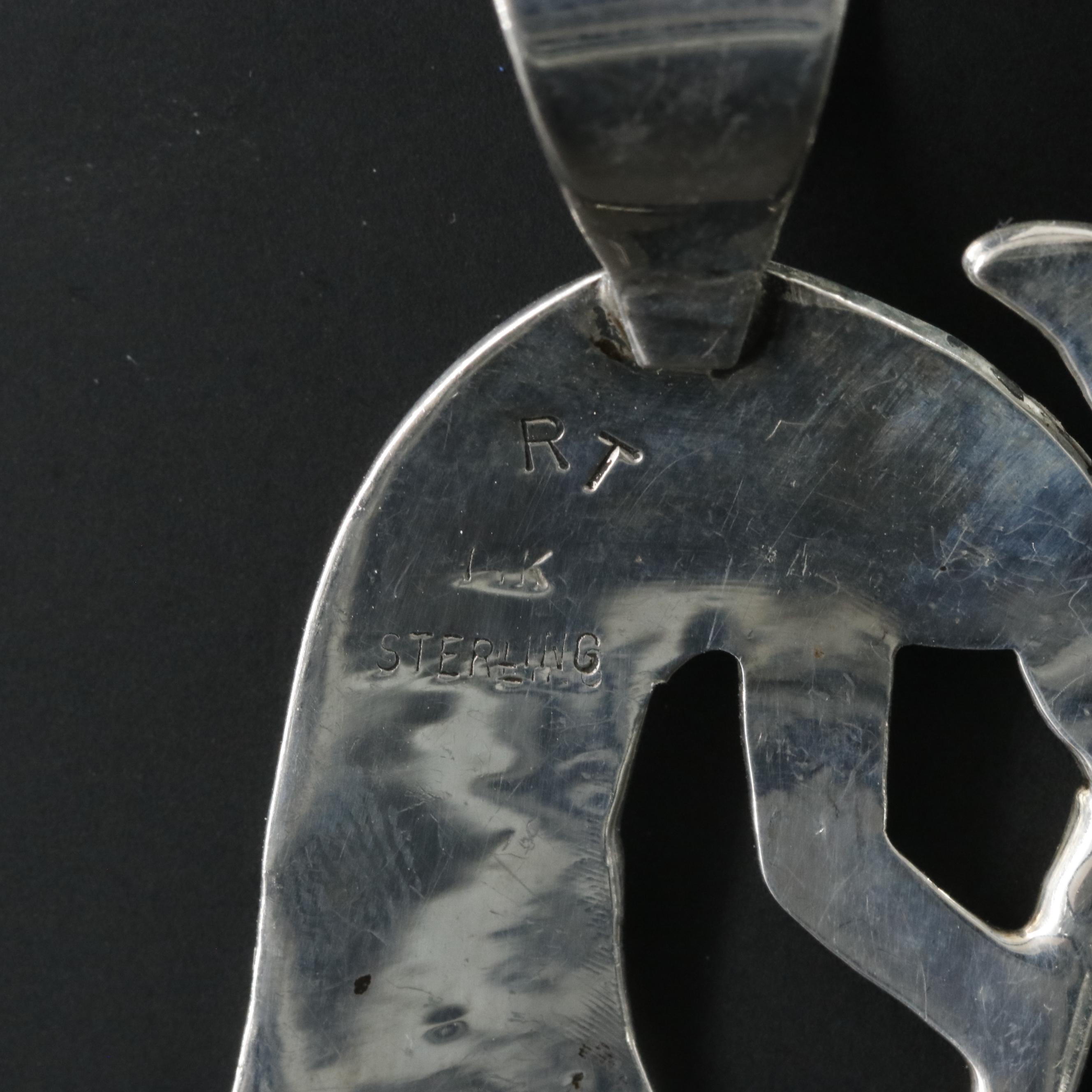 Southwestern Signed Sterling Stamped Kokopelli Pendant with 14K Accent