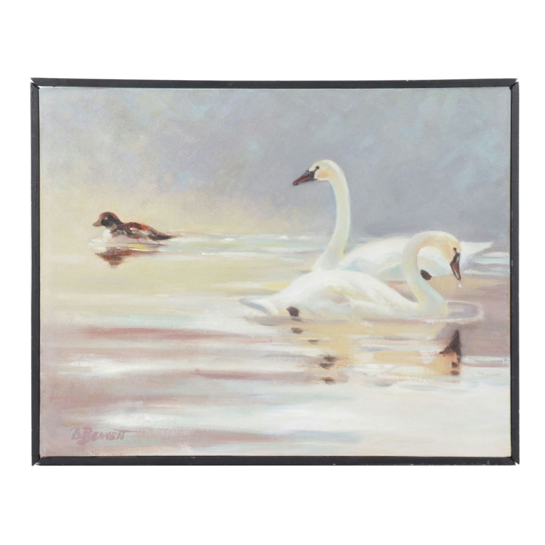 Brenda Bennett Pastel Oil Painting of Swans, 2006