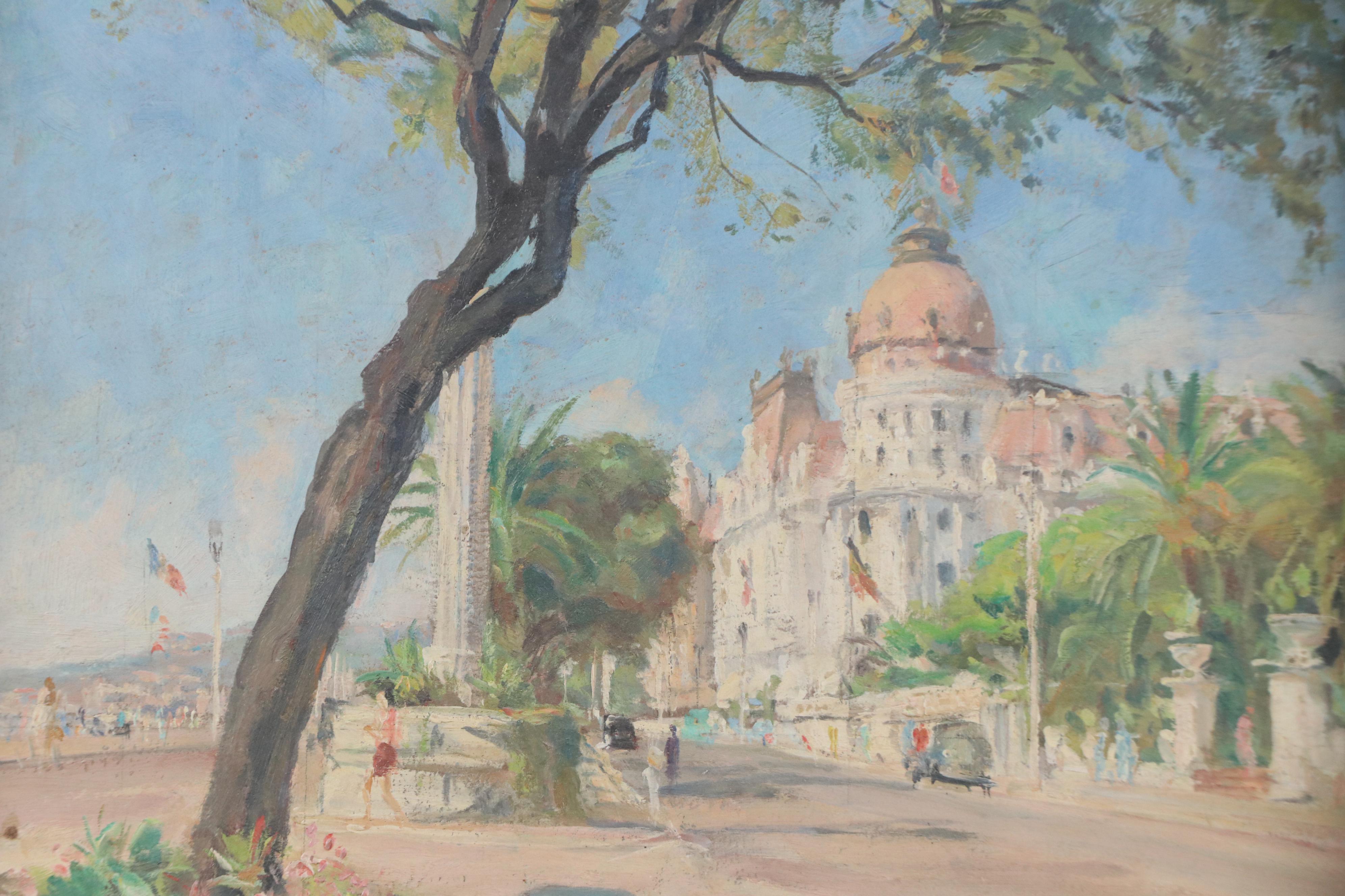 Pierre Villain French Cityscape Oil Painting "Promenade des Anglais"