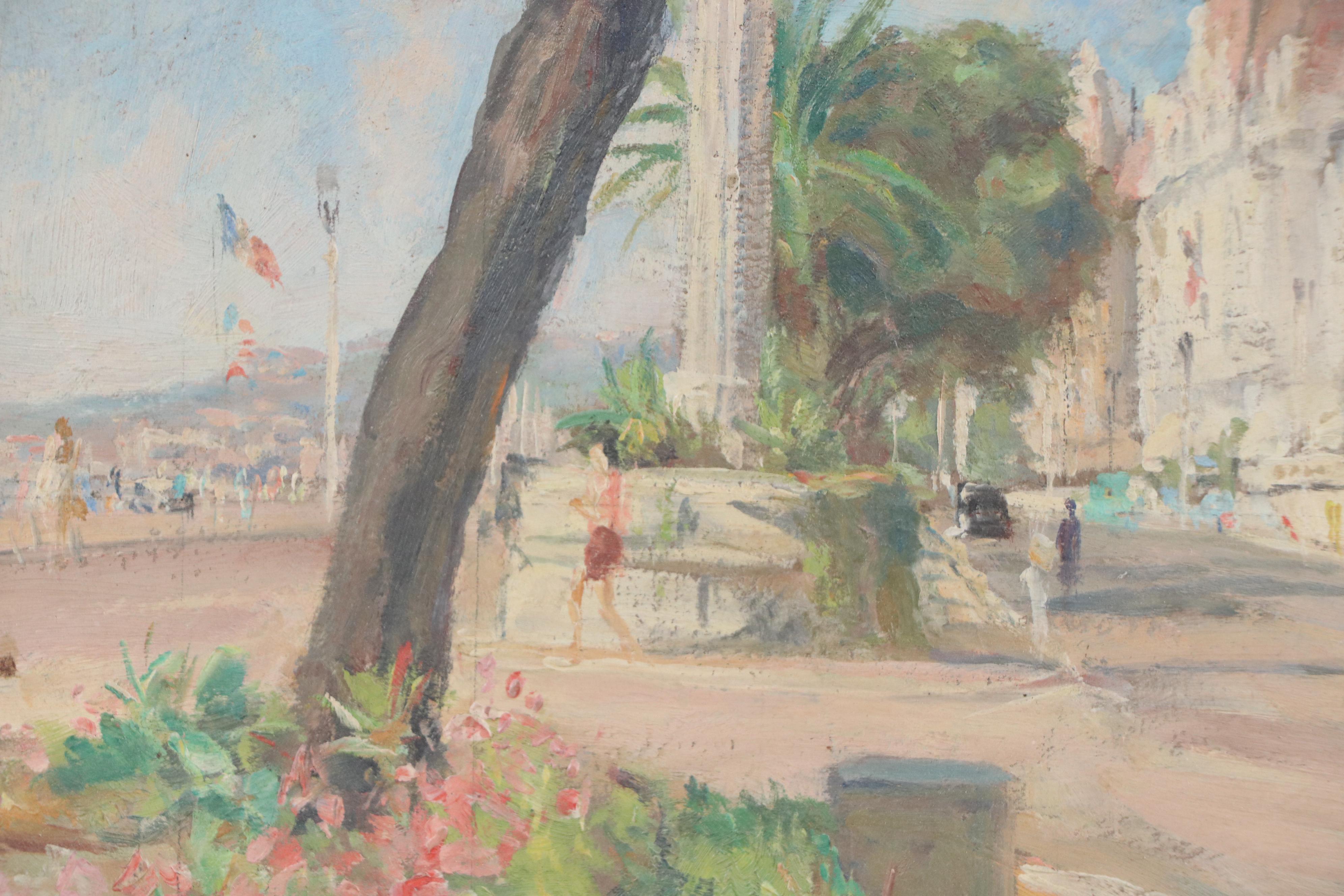 Pierre Villain French Cityscape Oil Painting "Promenade des Anglais"