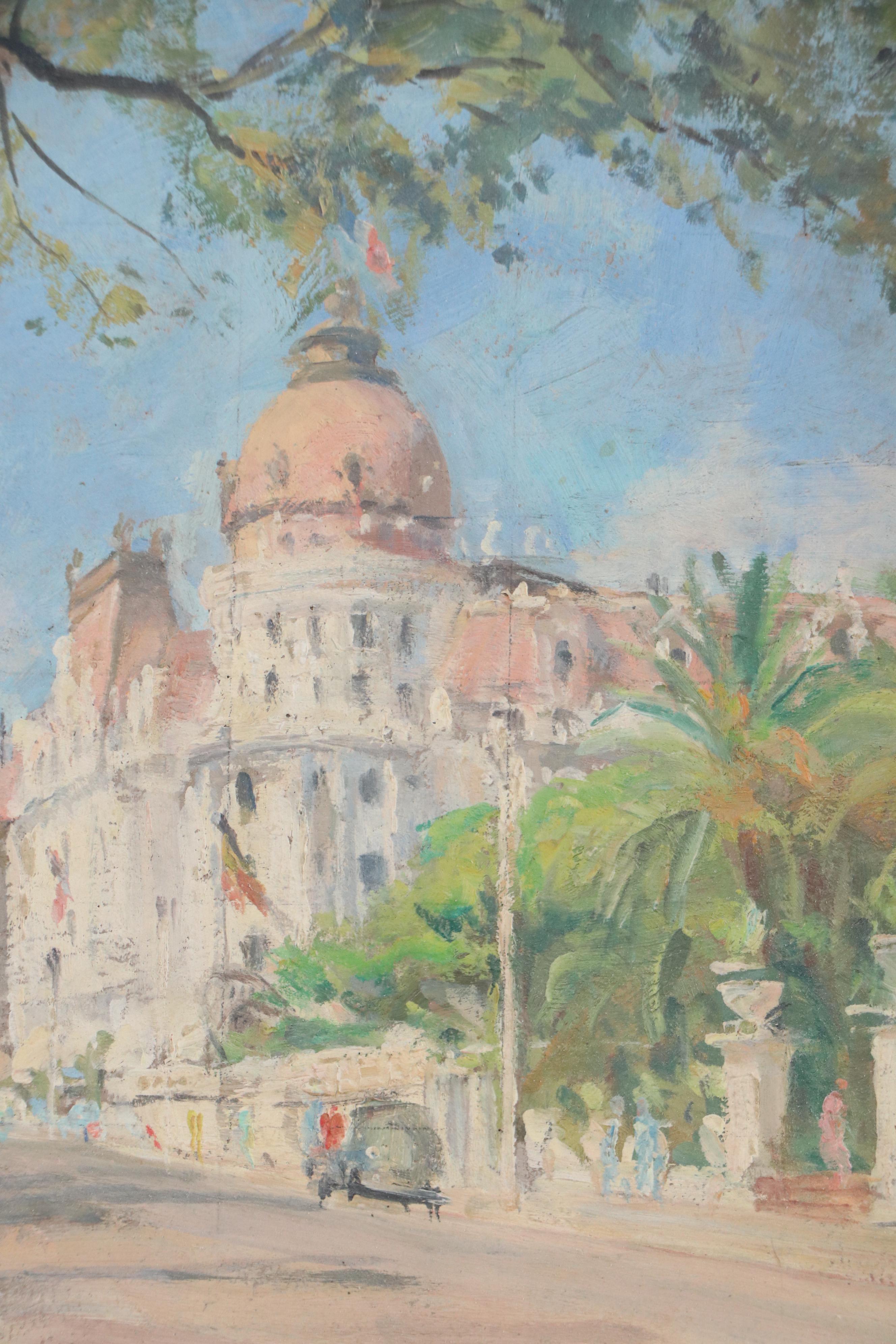 Pierre Villain French Cityscape Oil Painting "Promenade des Anglais"