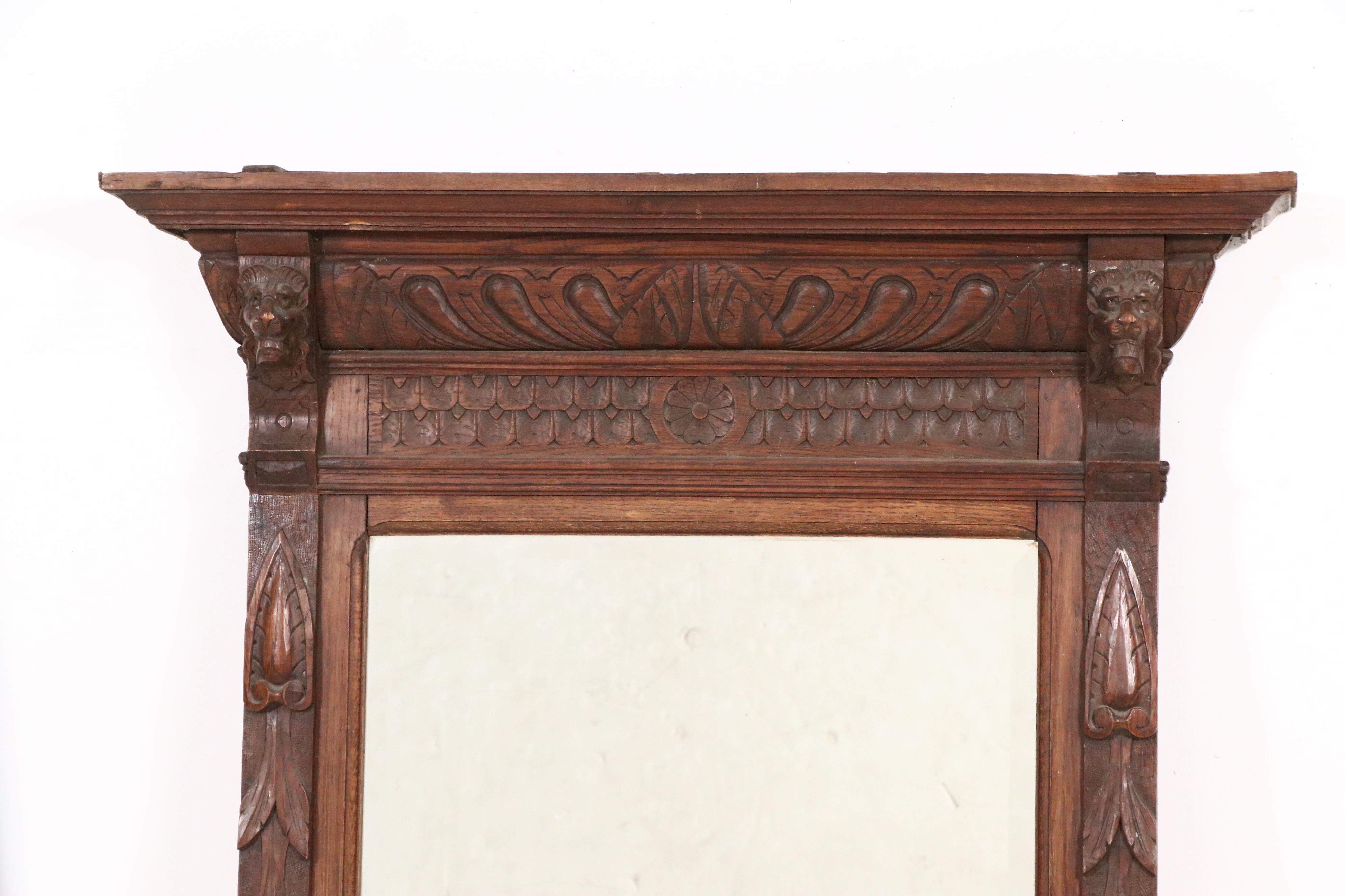 Flemish Style Carved Oak Oblong Wall Mirror