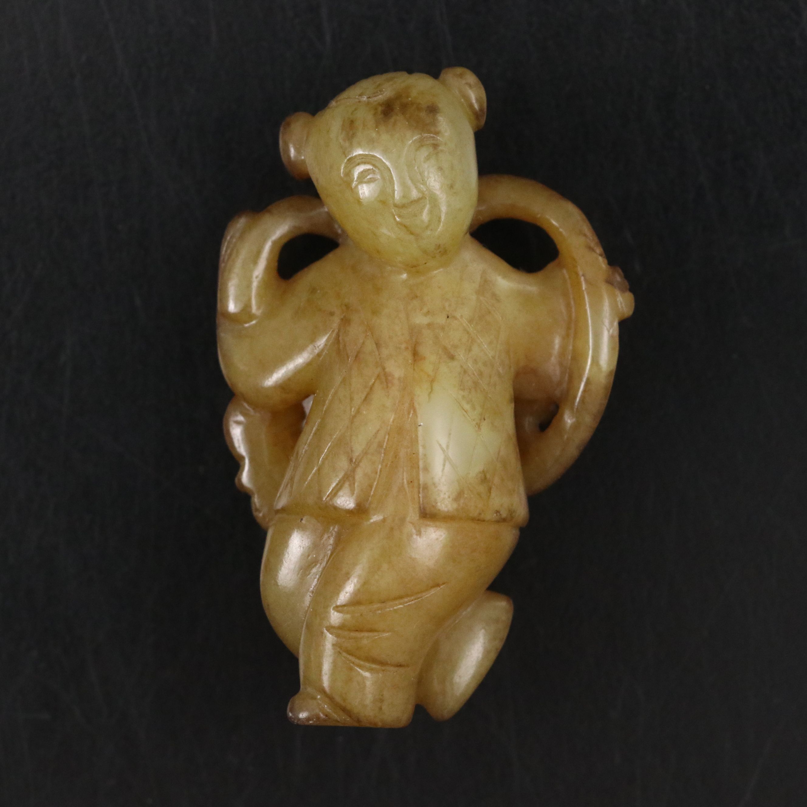 Chinese Carved Serpentine Figure of Young Girl Dancing