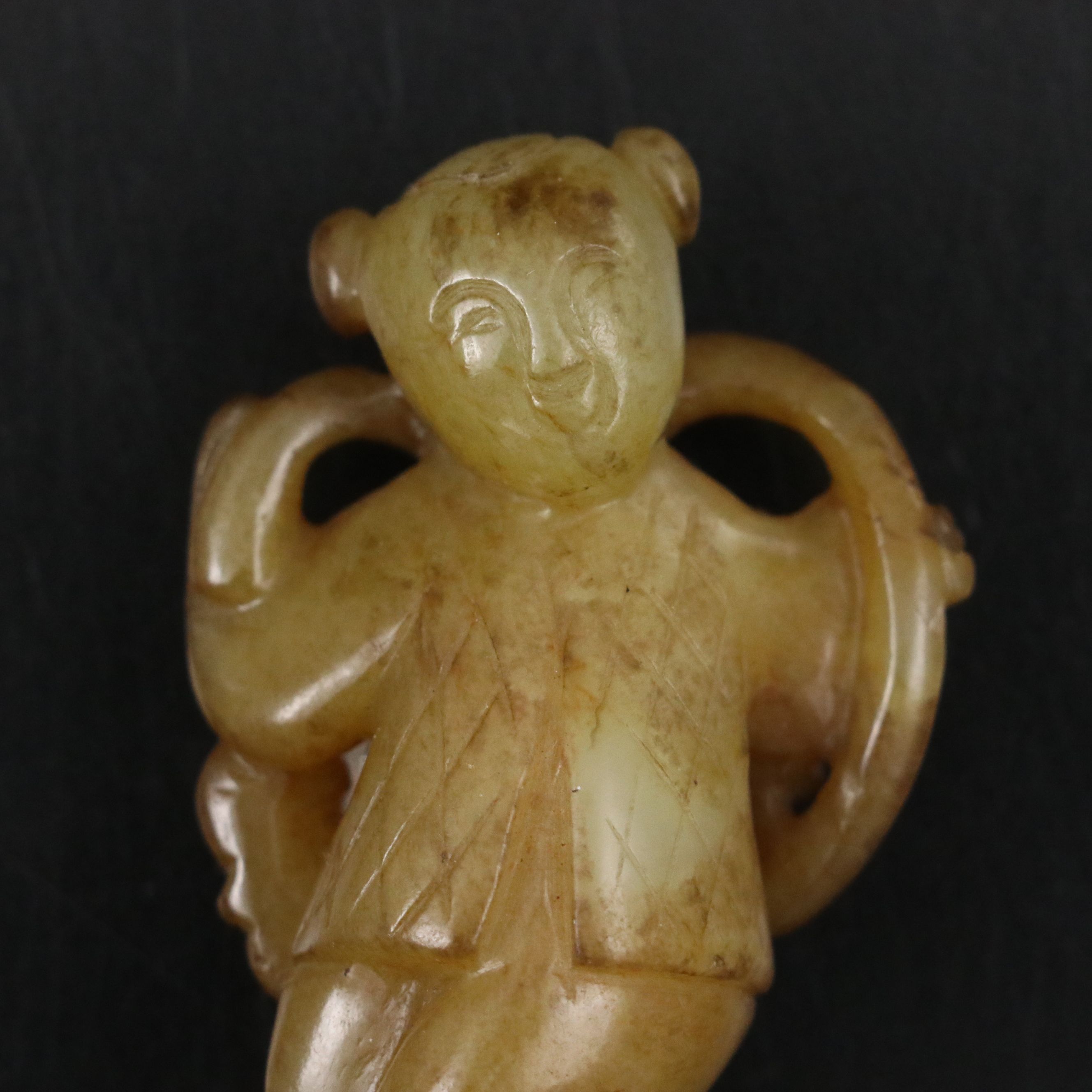 Chinese Carved Serpentine Figure of Young Girl Dancing