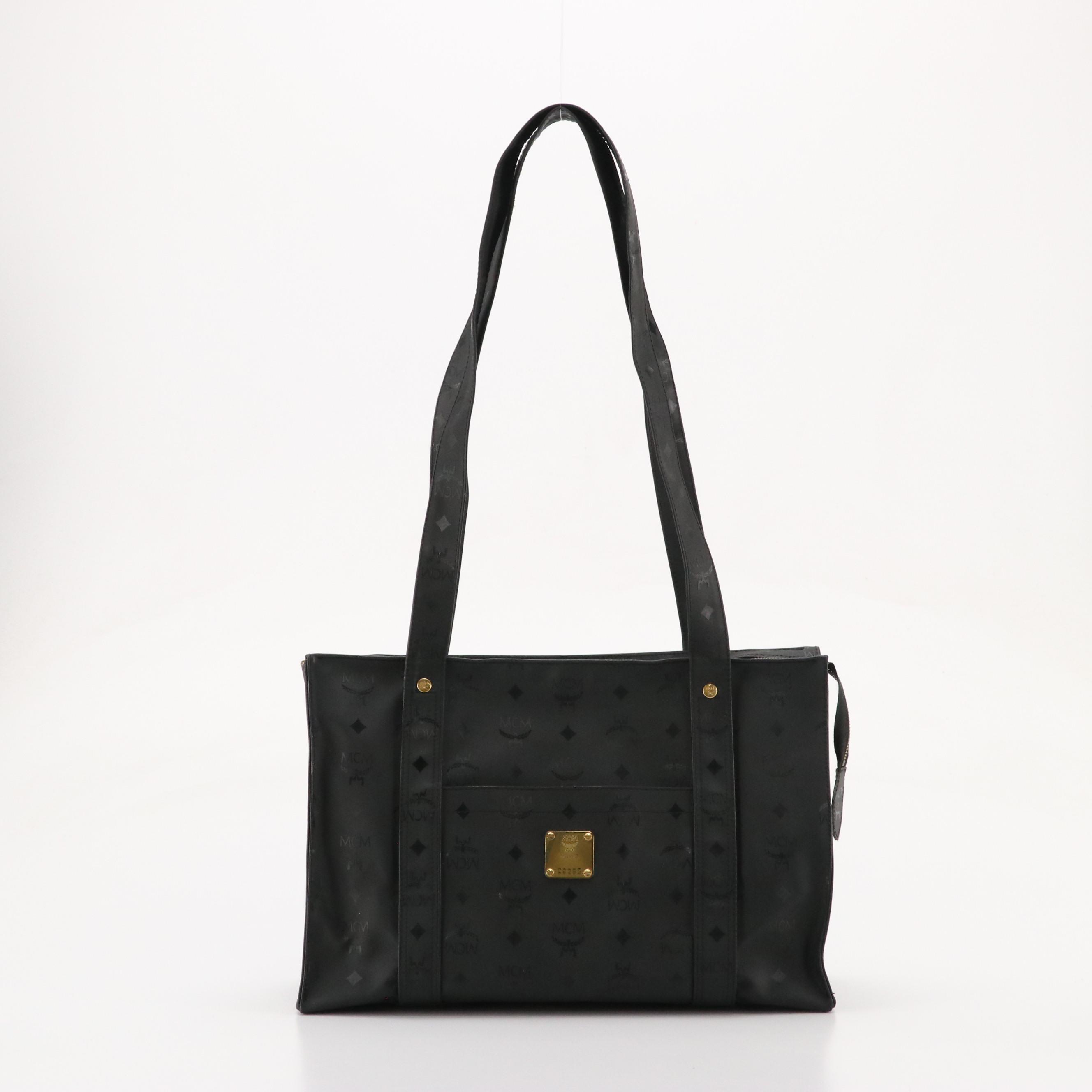 MCM Zippered Shoulder Bag in Black Visetos Nylon