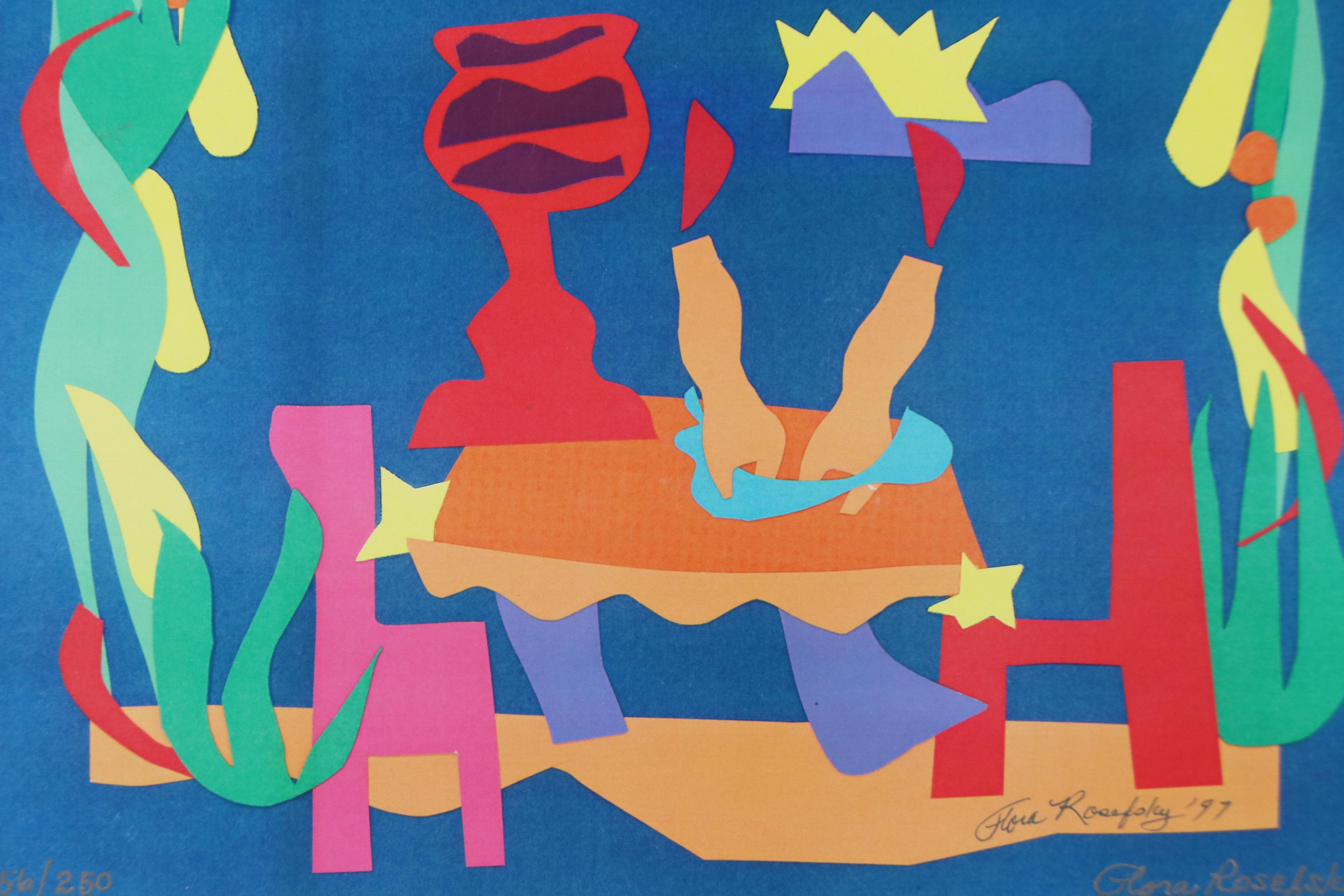 Flora Rosefsky Stylized Photomechanical Print of Outdoor Seating Area, 1997