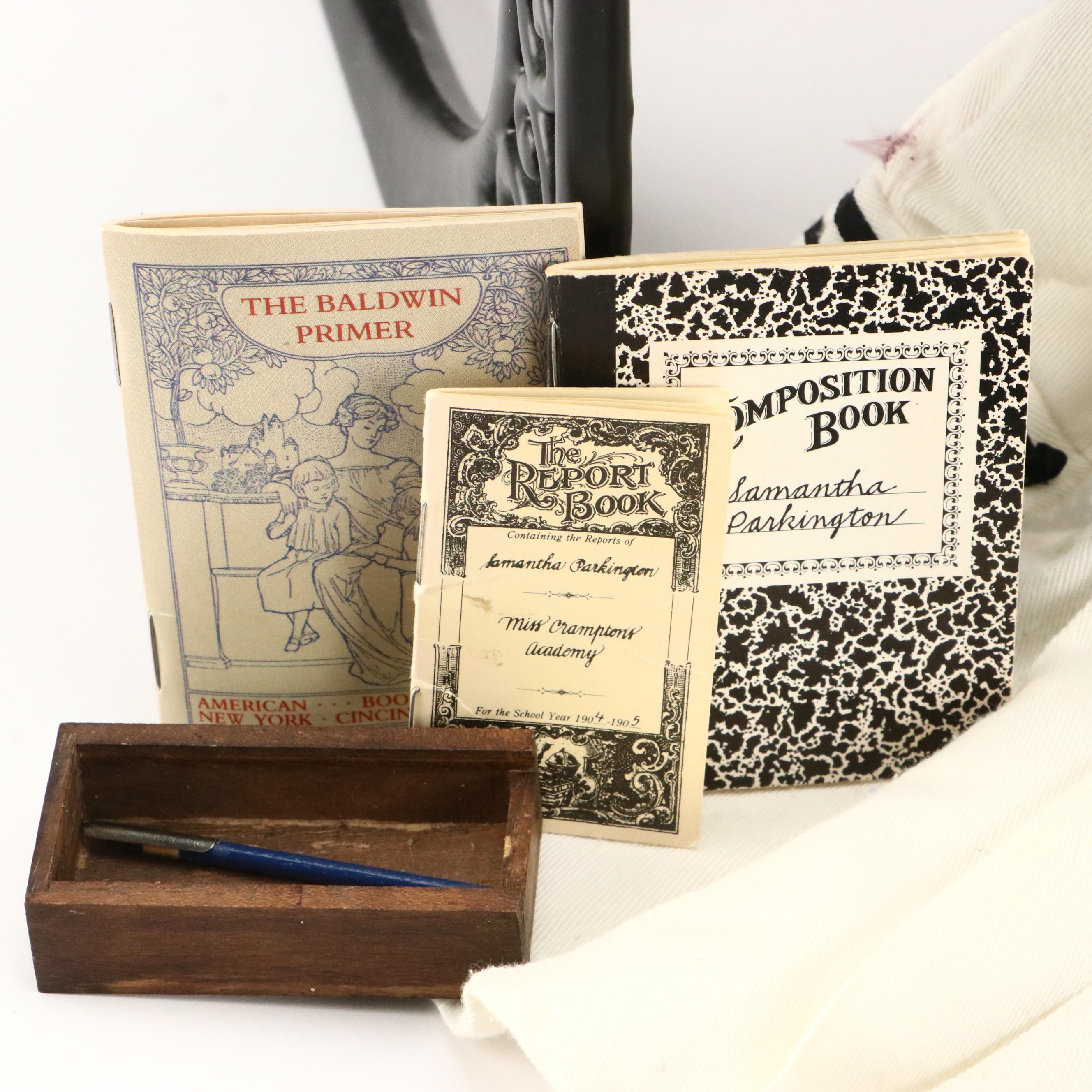 American Girl Doll Samantha with "Samantha's School Story" and Bed Accessories