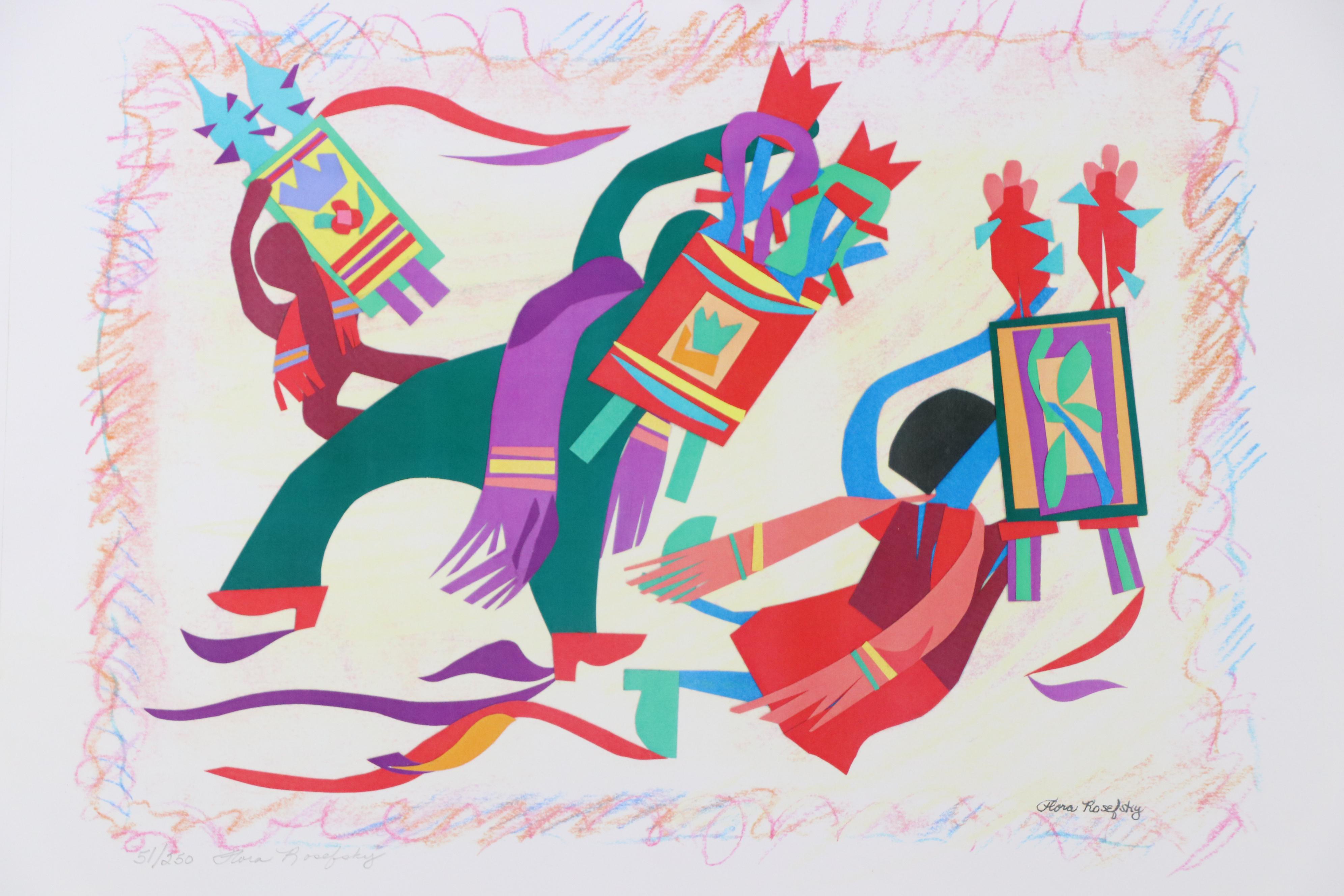 Flora Rosefsky Figural Stylized Photomechanical Print, Late 20th Century