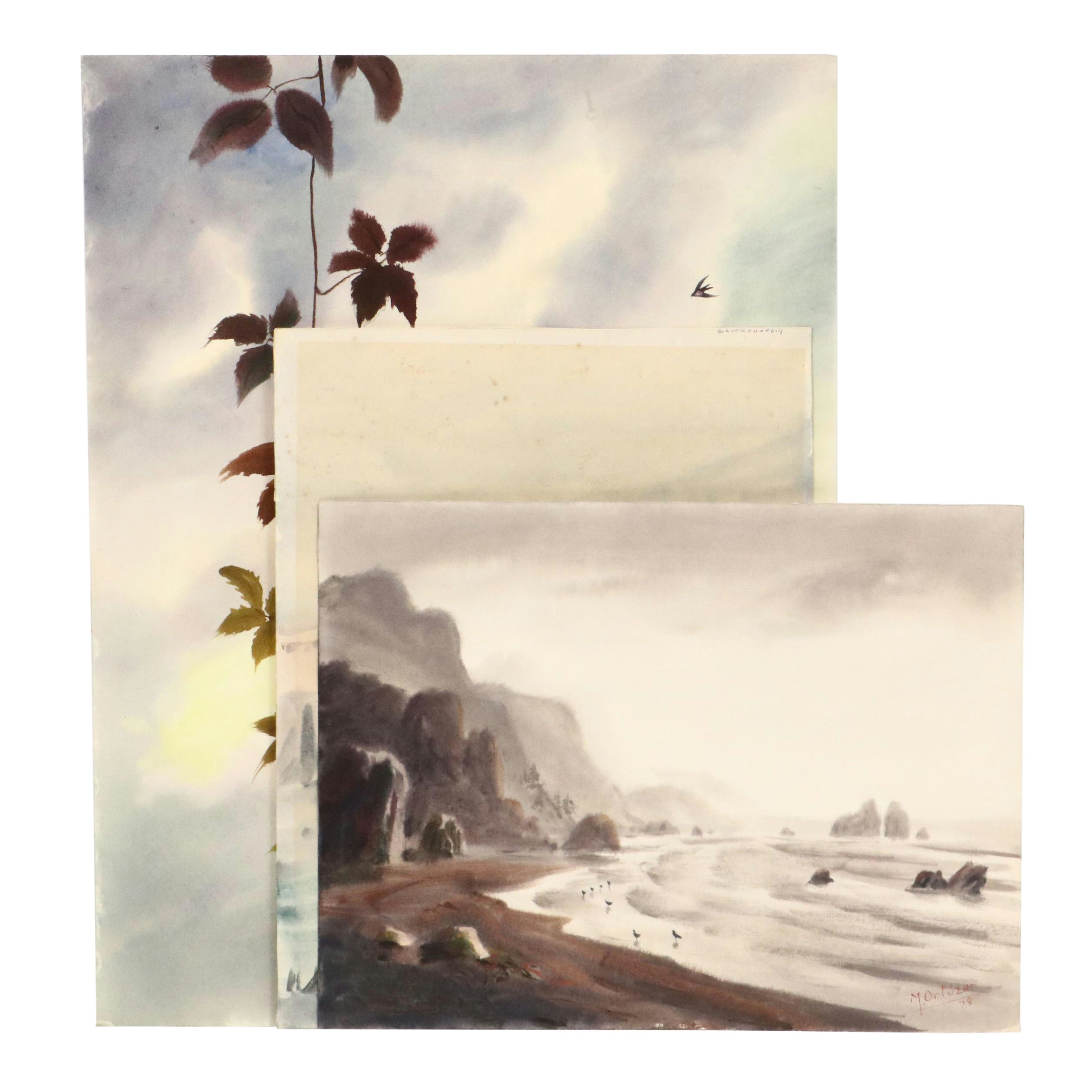 Mariano Ortuzar Spanish Coastal Landscape Watercolor Paintings, 1978-9