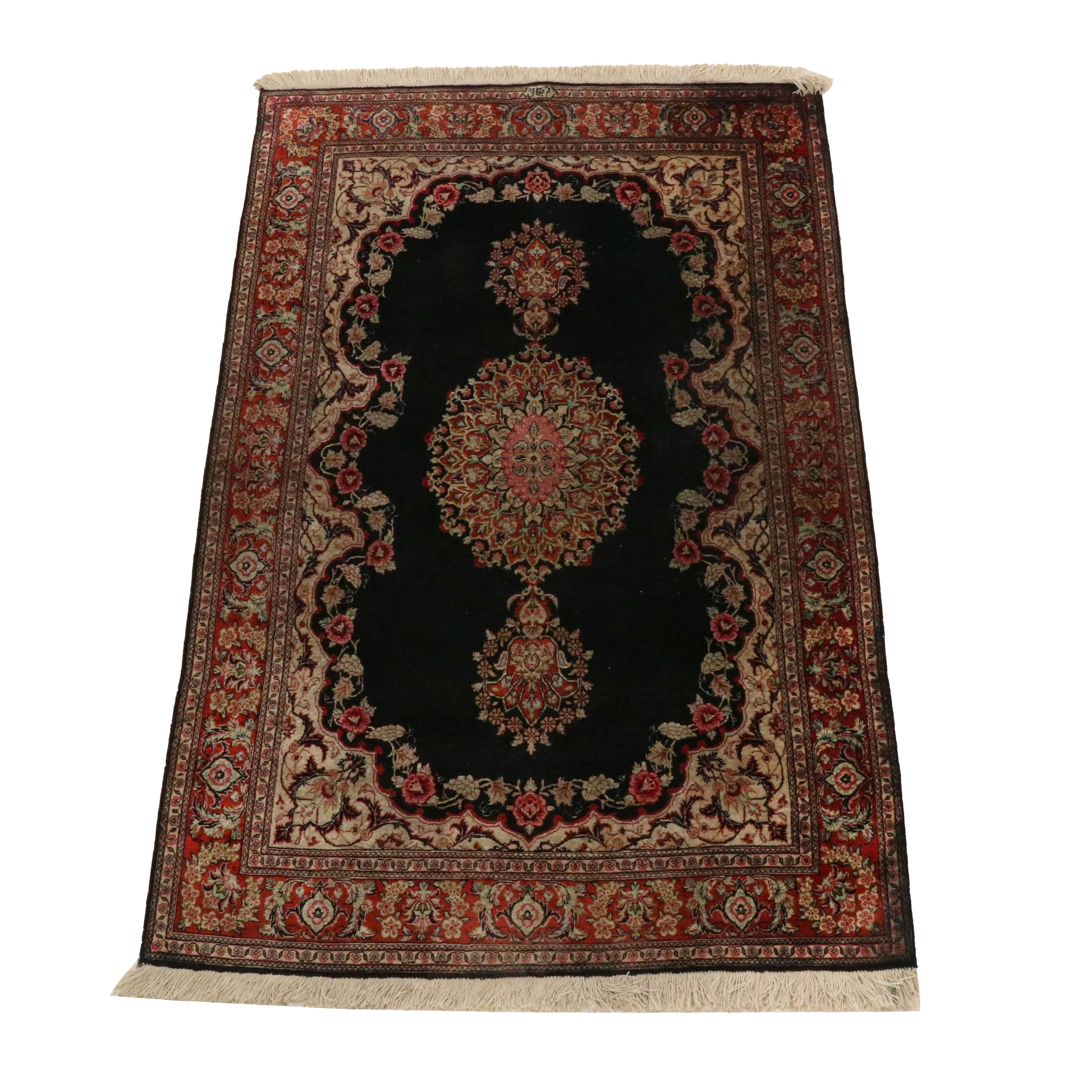 3'3 x 5'3 Hand-Knotted Persian Kerman Style Silk Accent Rug