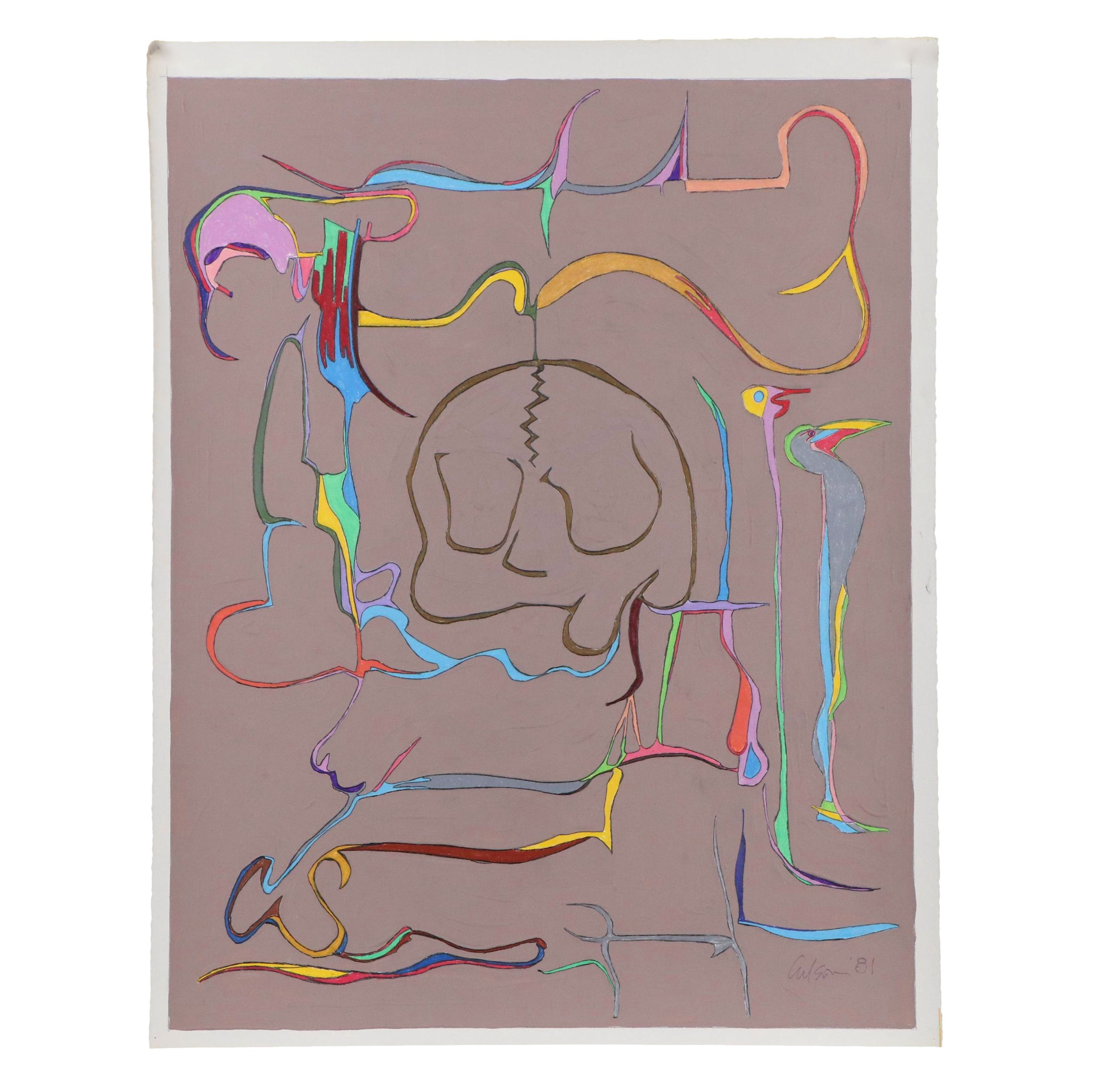 Harry Hilson Abstract Mixed Media Composition, 1981