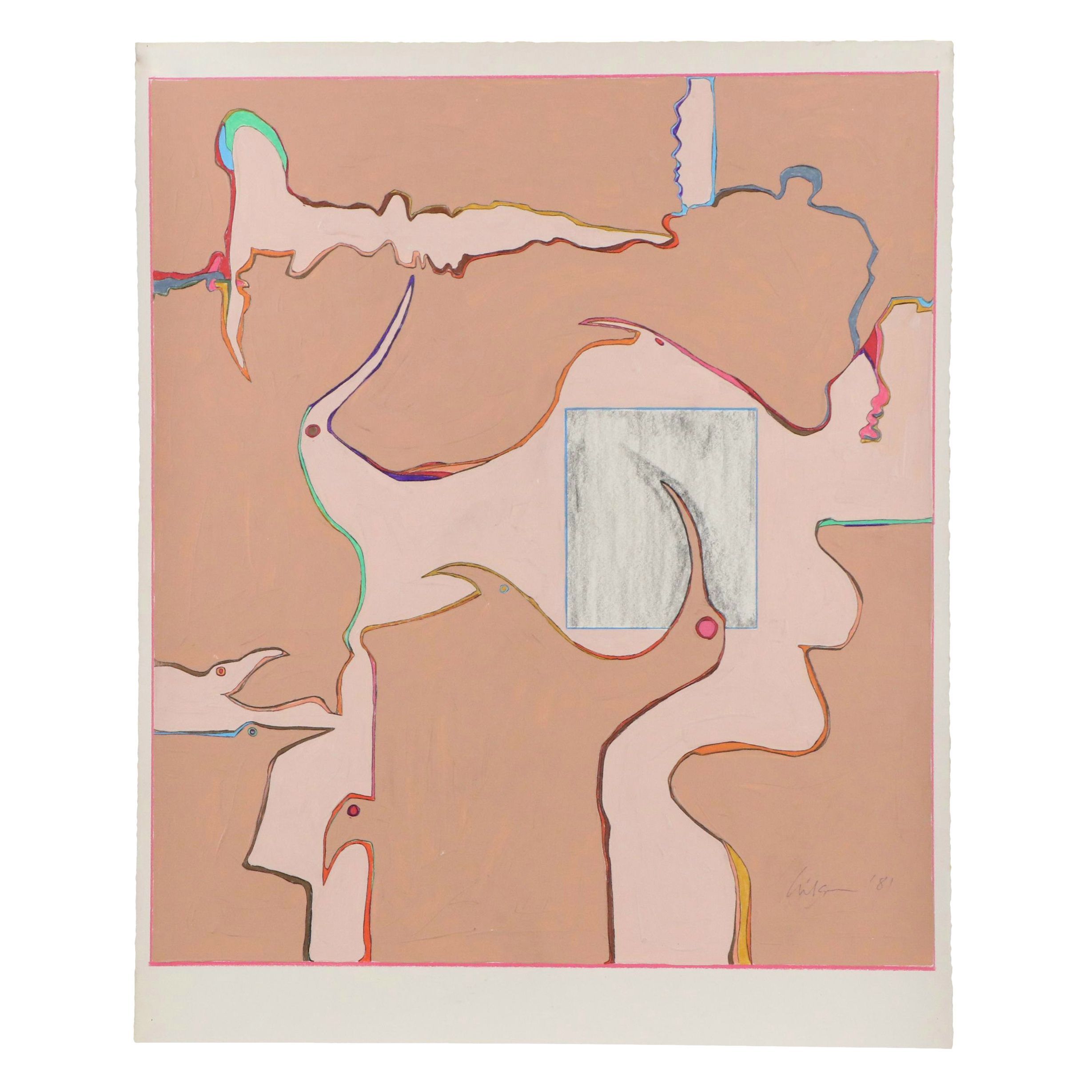 Harry Hilson Abstract Mixed Media Composition, 1981