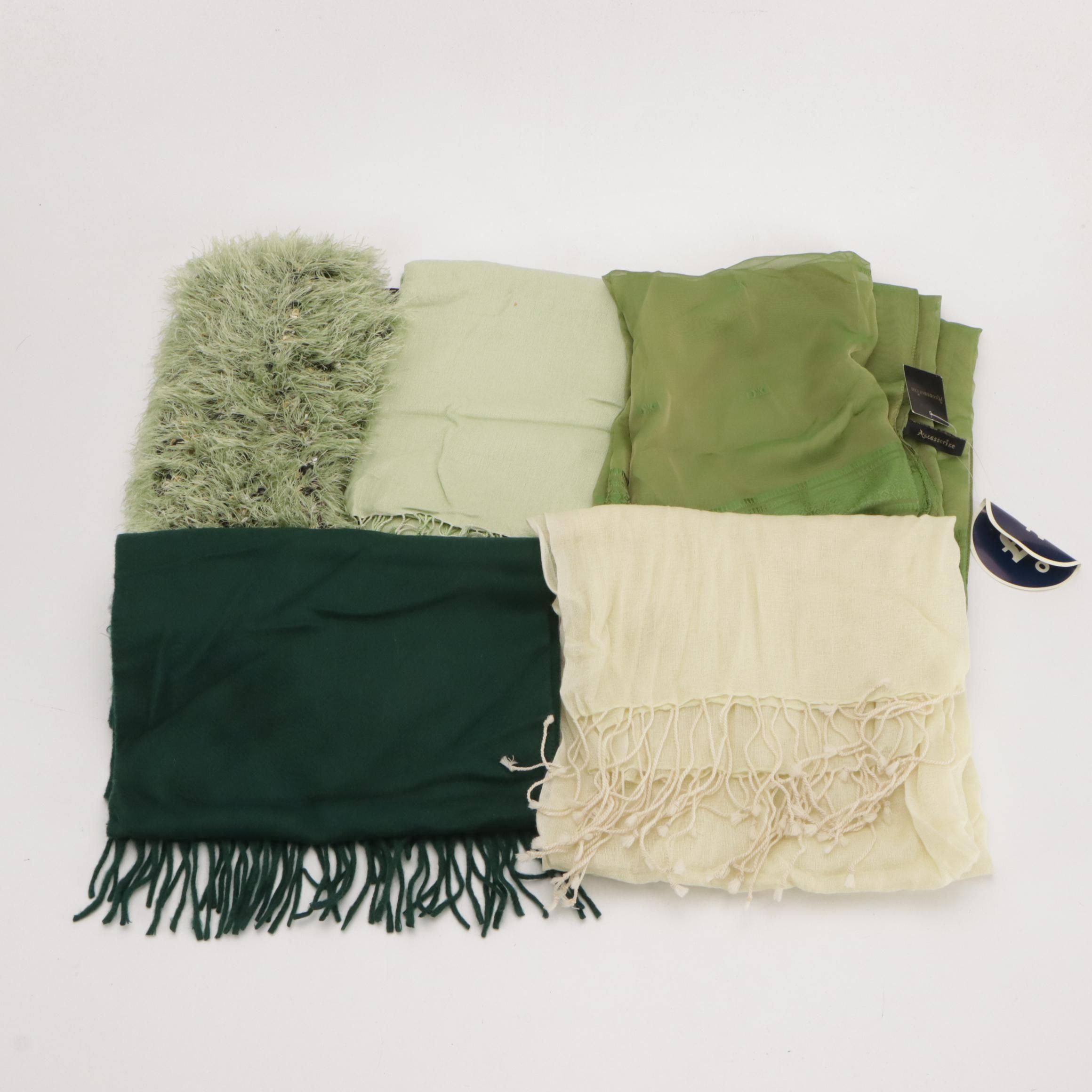 Forte Emerald Cashmere Fringe Scarf, Pashmina Silk Blend Shawl Scarf, and More